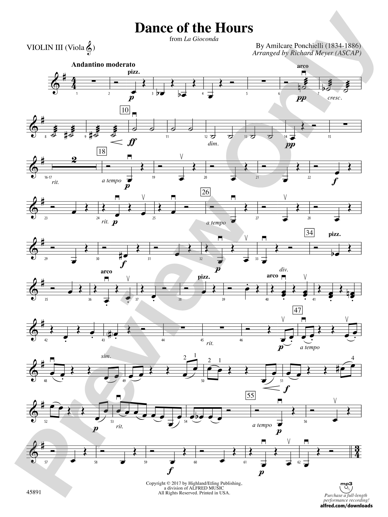 Dance of the Hours: 3rd Violin (Viola [TC])