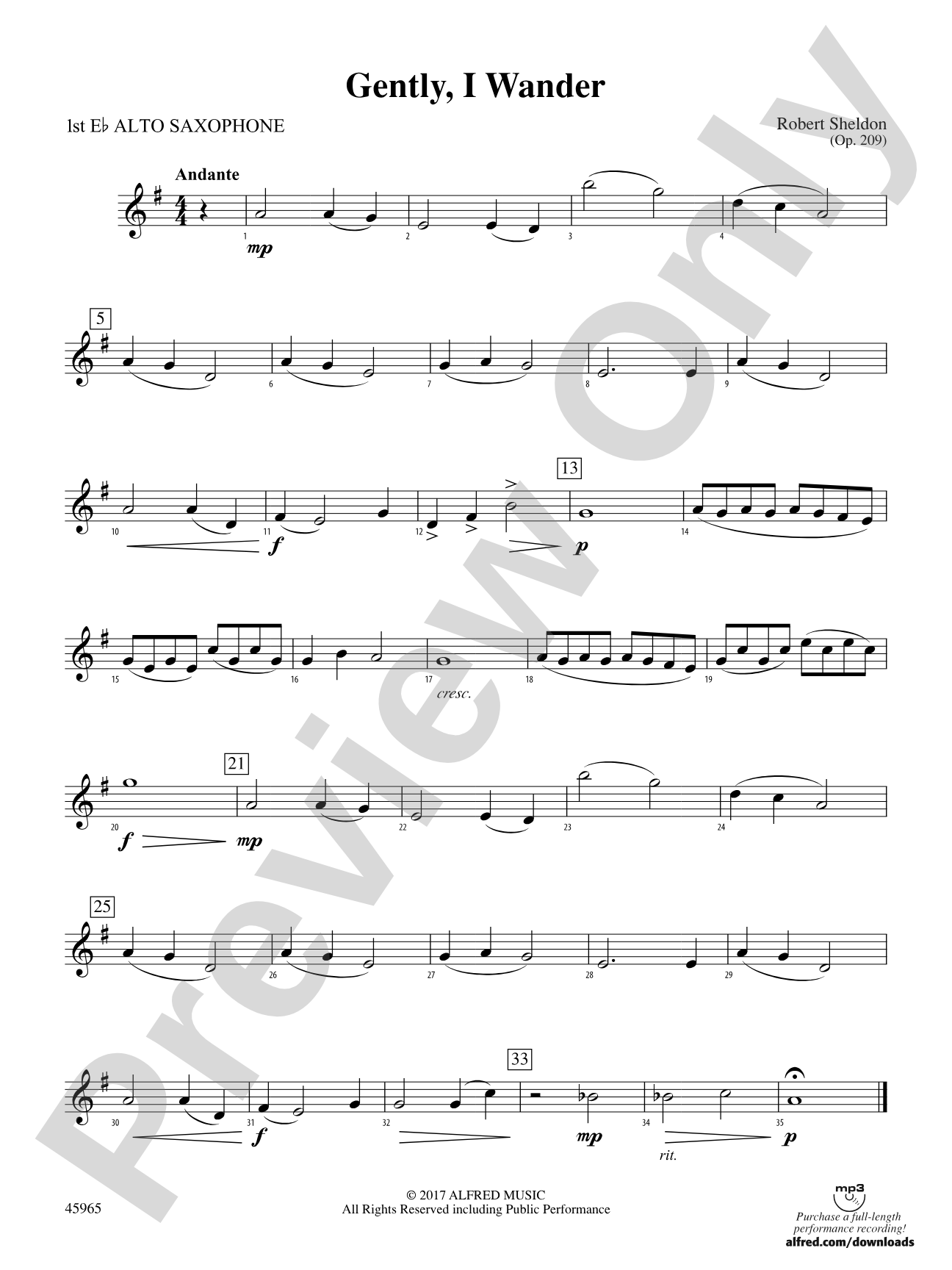 Gently, I Wander: E-flat Alto Saxophone