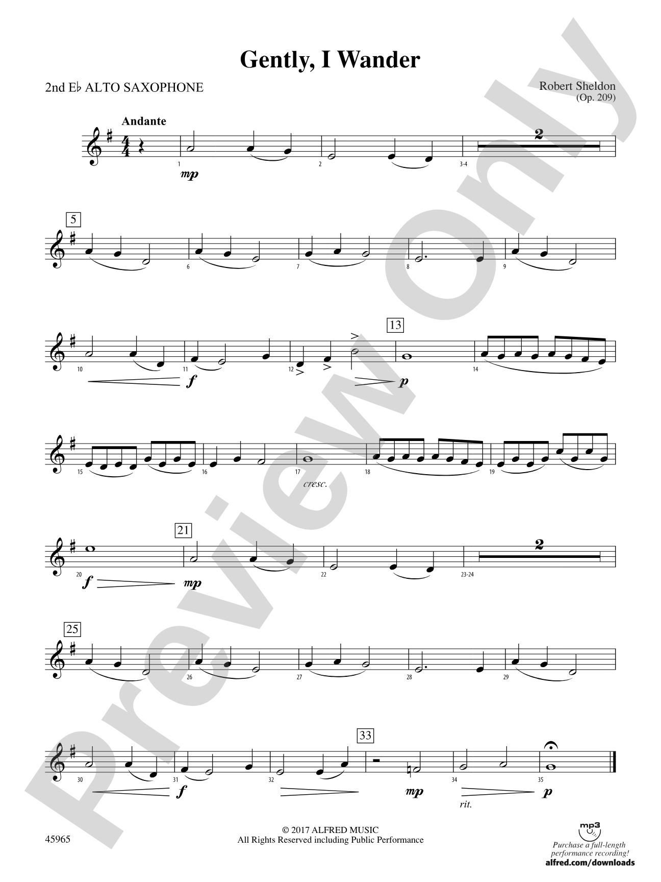 Gently, I Wander: 2nd E-flat Alto Saxophone