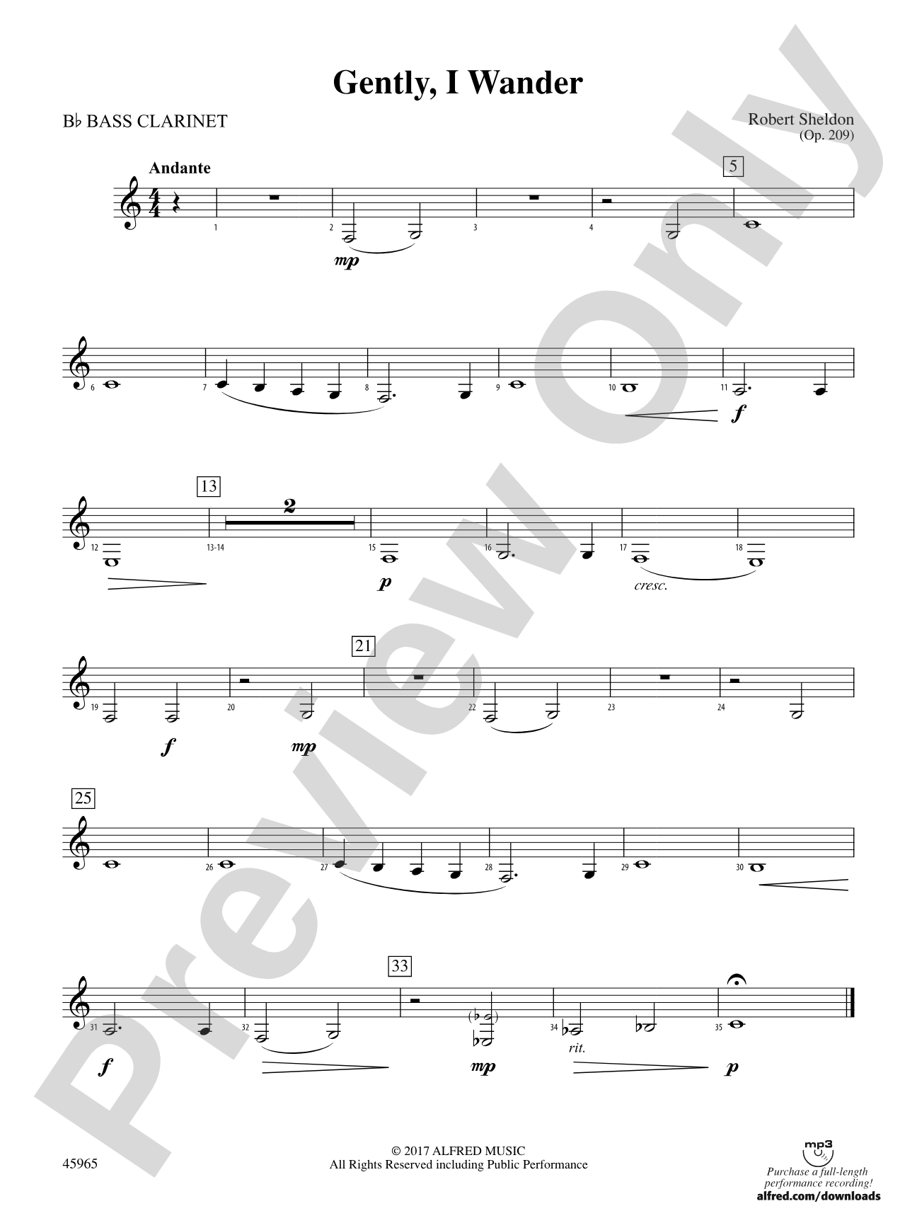 Gently, I Wander: B-flat Bass Clarinet
