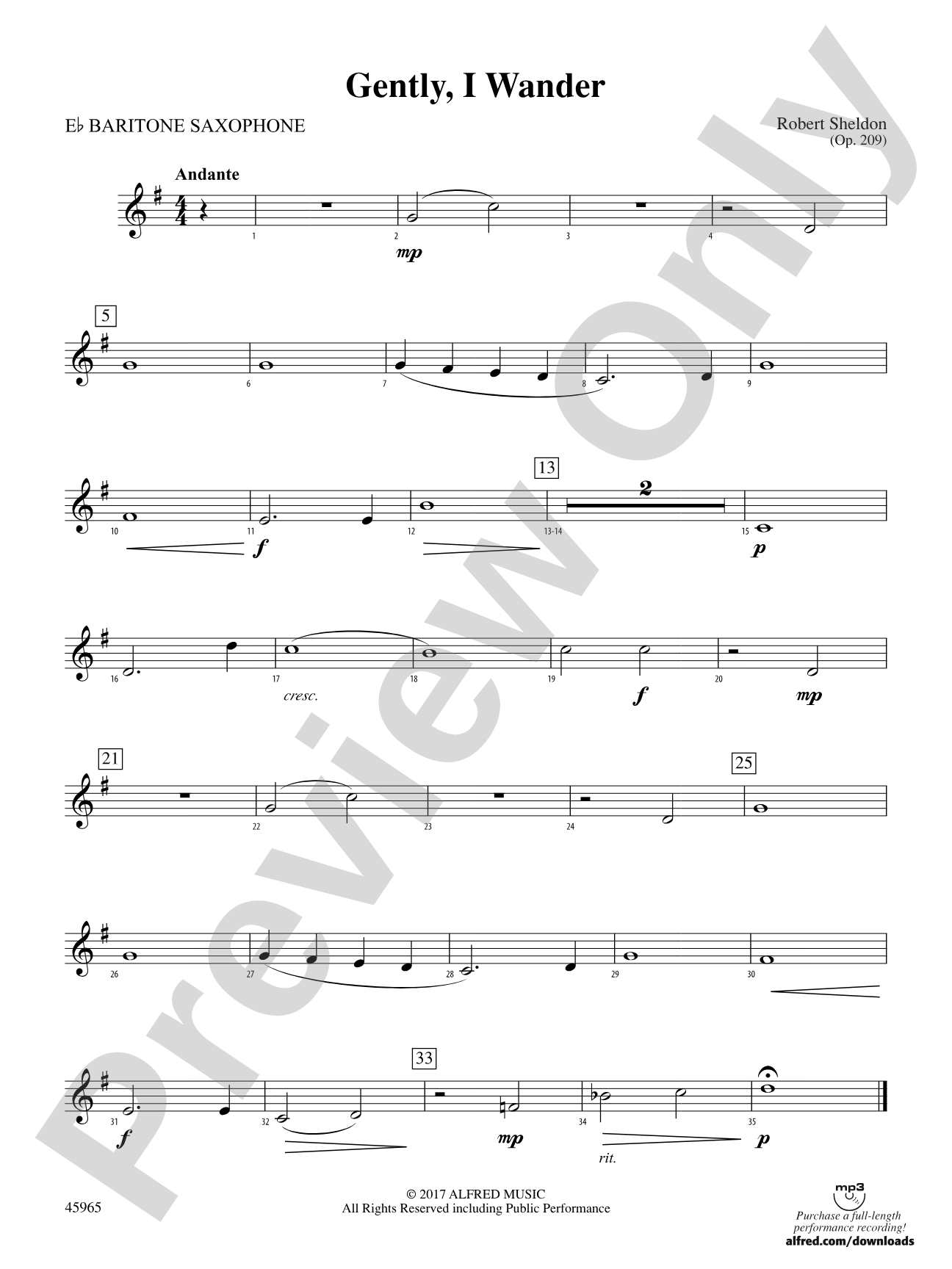 Gently, I Wander: E-flat Baritone Saxophone