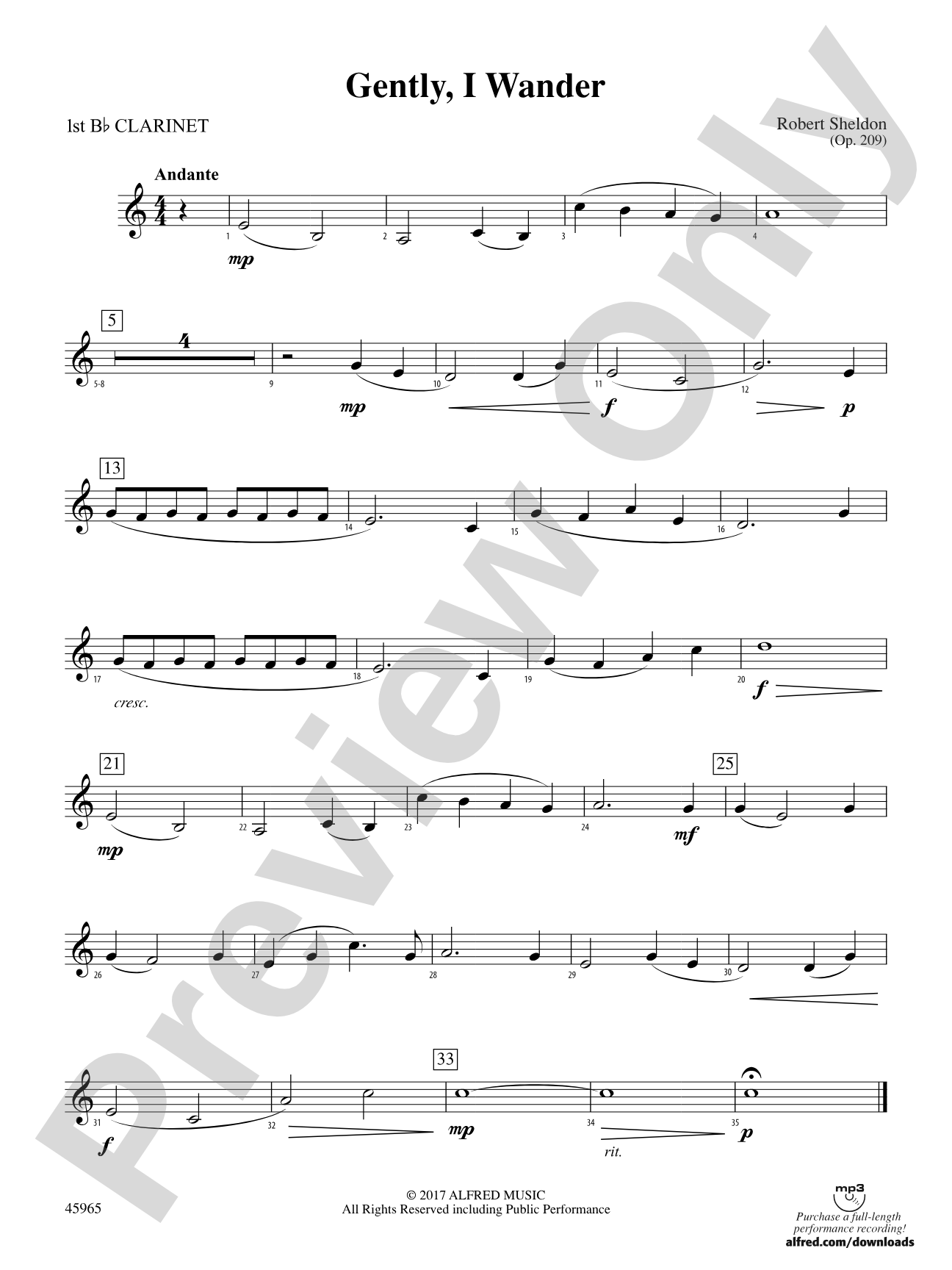 Gently, I Wander: 1st B-flat Clarinet