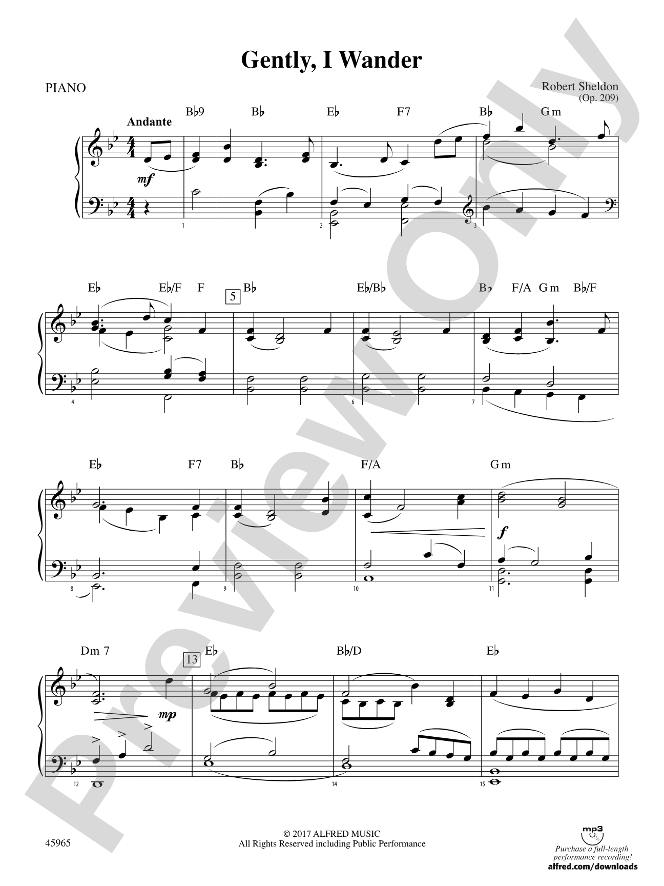 Gently, I Wander: Piano Accompaniment