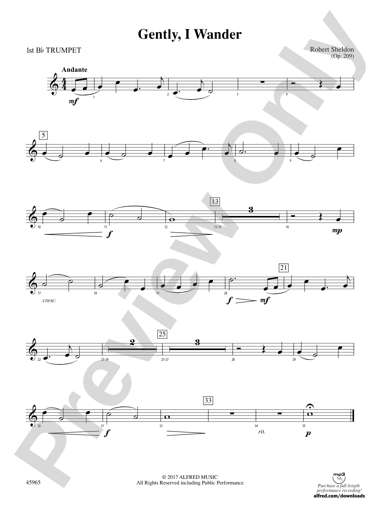 Gently, I Wander: 1st B-flat Trumpet