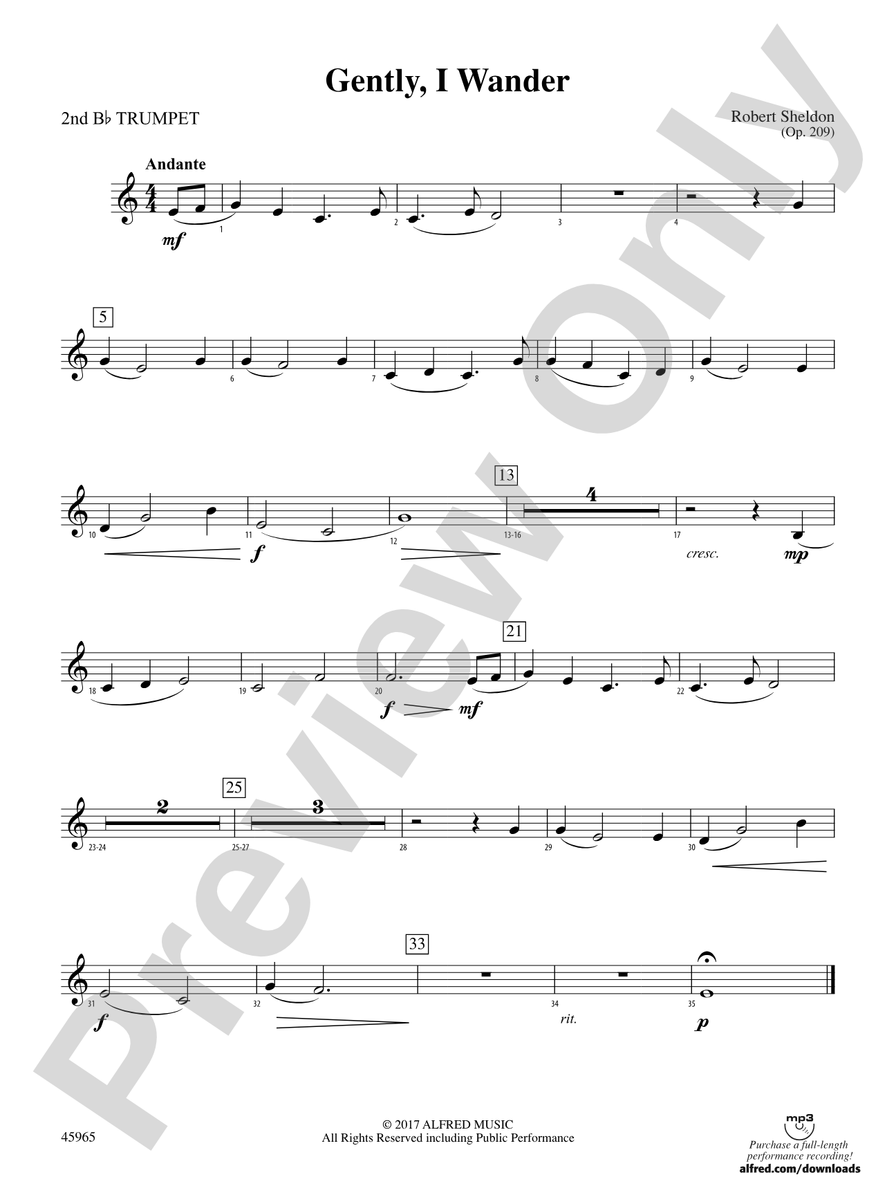 Gently, I Wander: 2nd B-flat Trumpet