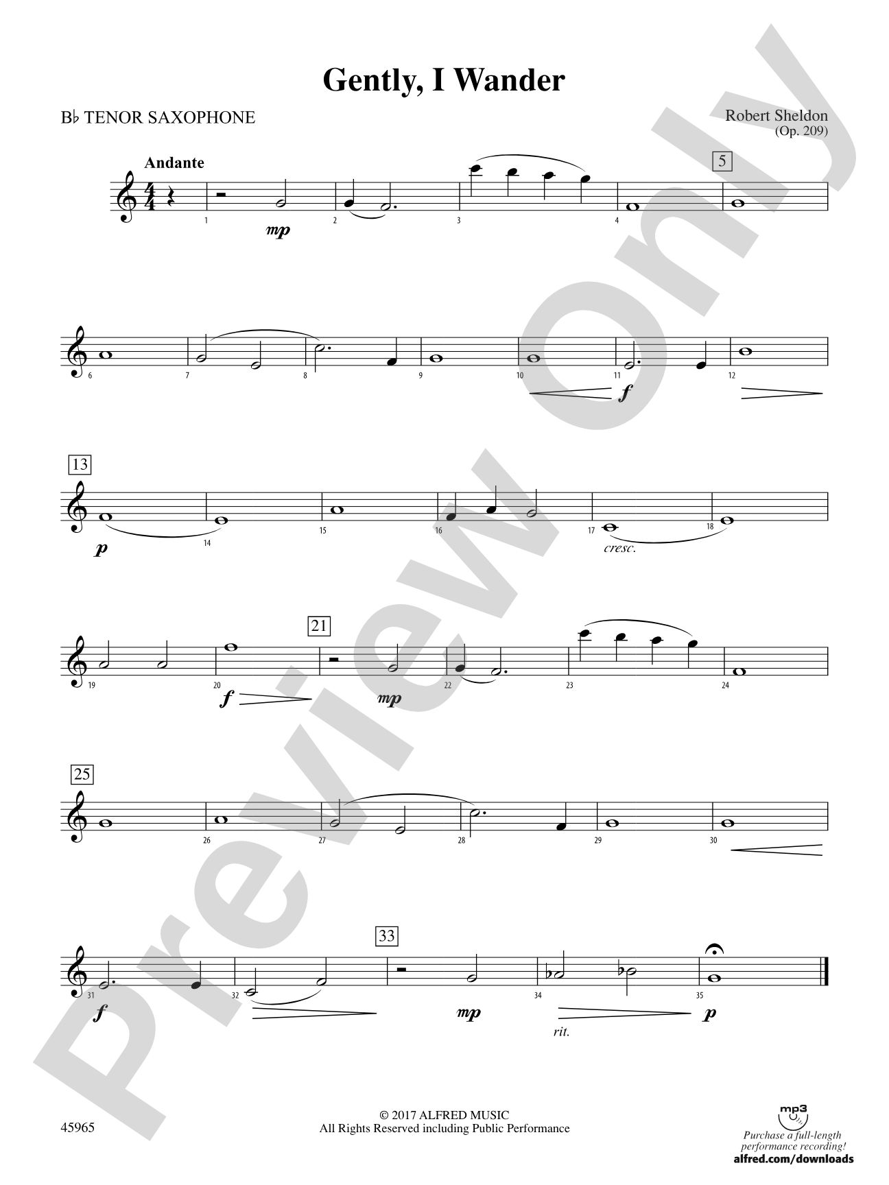 Gently, I Wander: B-flat Tenor Saxophone