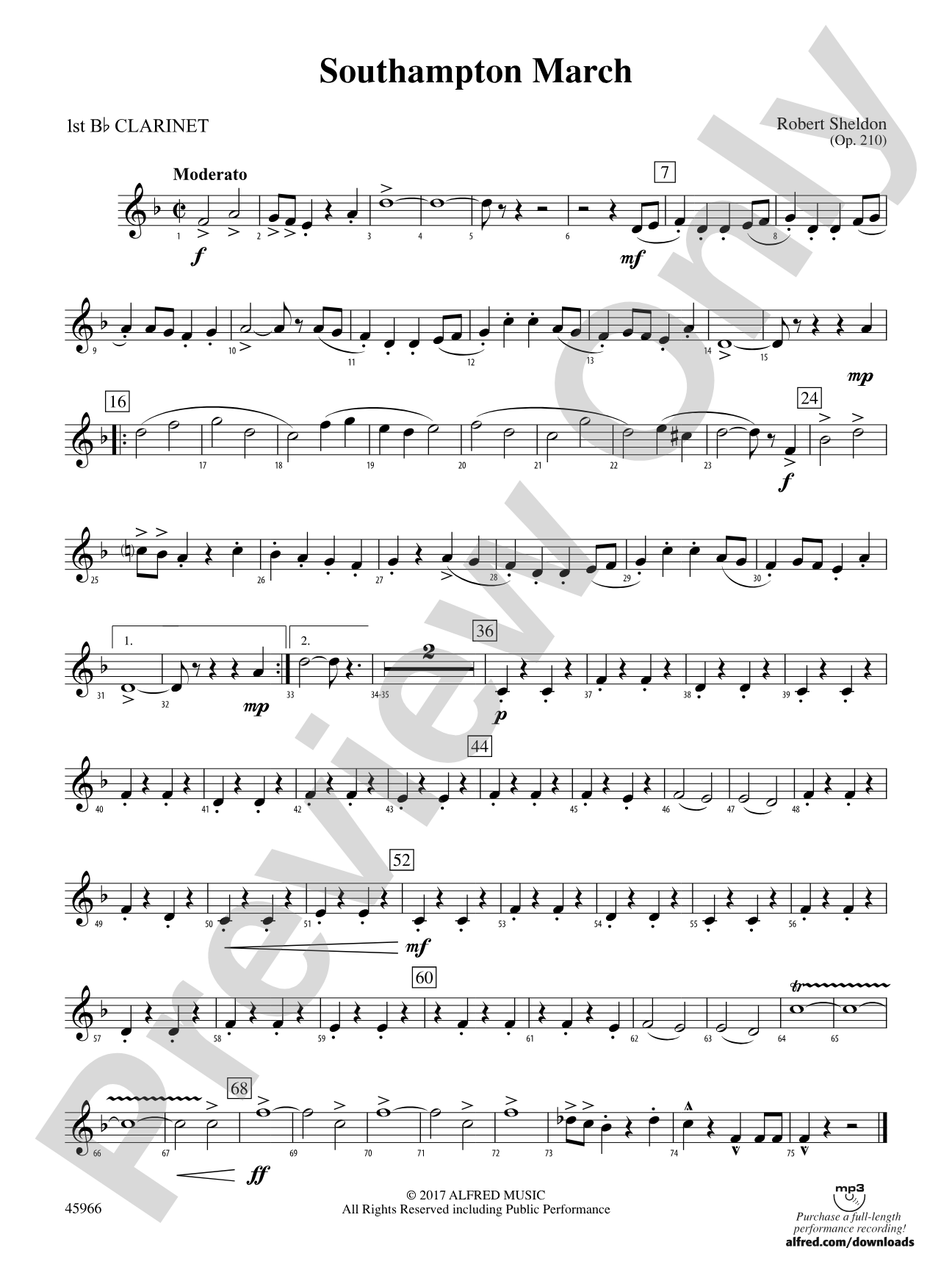 Southampton March: 1st B-flat Clarinet