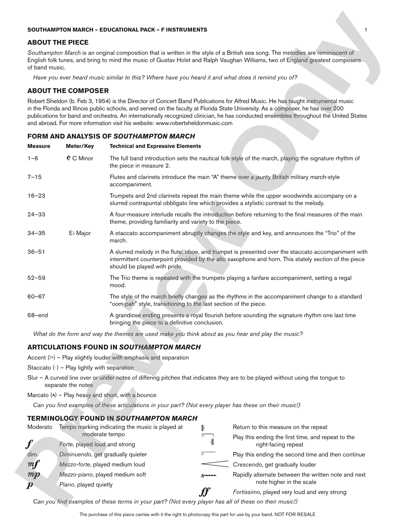 Southampton March: F Educational Pack
