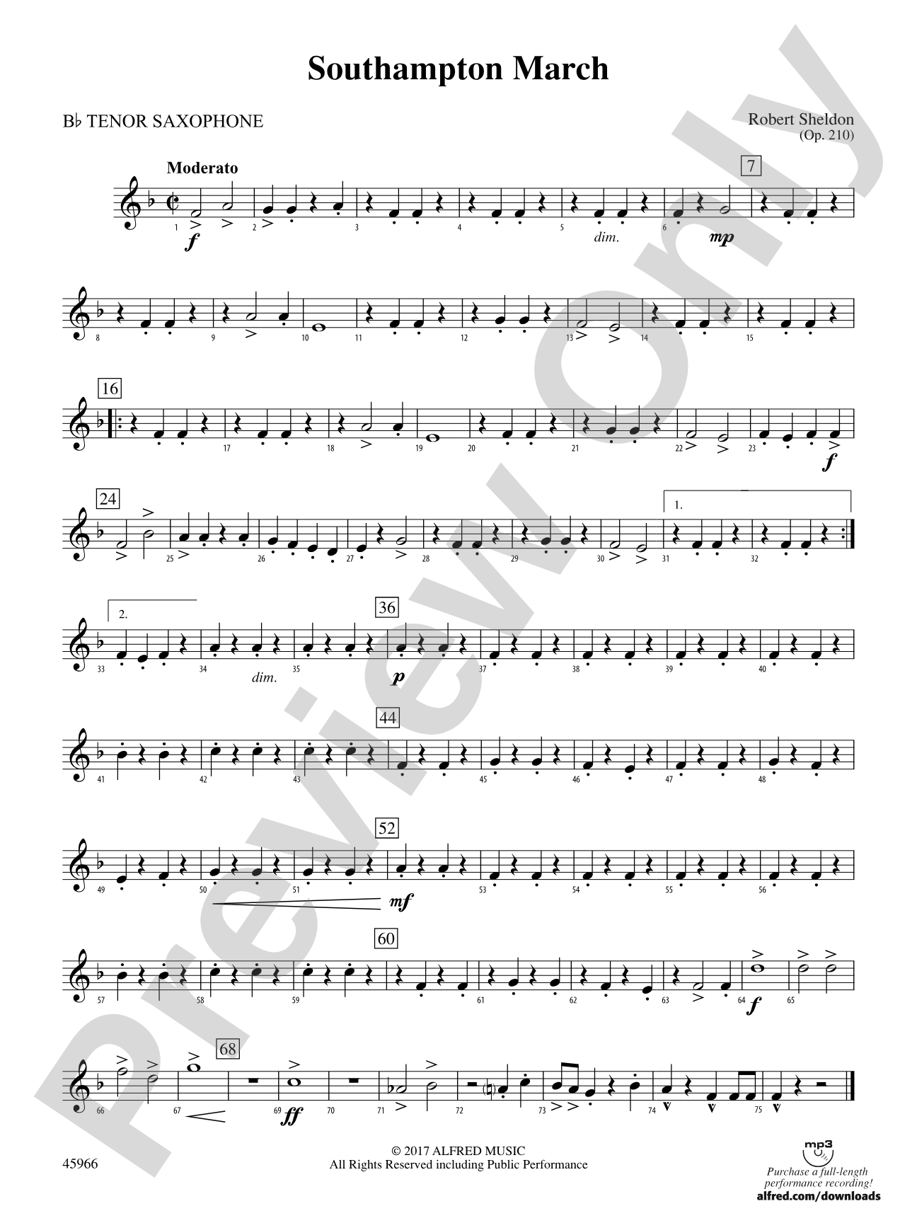 Southampton March: B-flat Tenor Saxophone