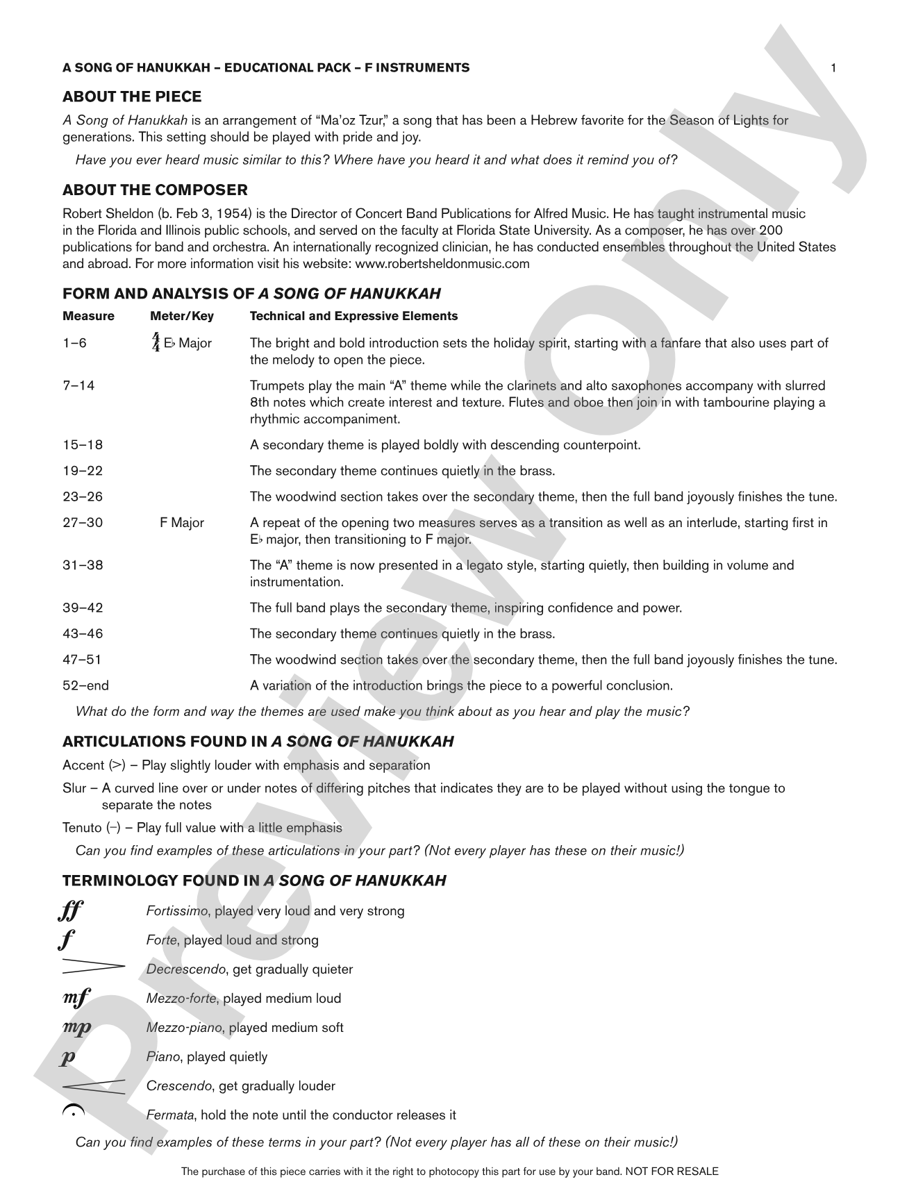 A Song of Hanukkah: F Educational Pack