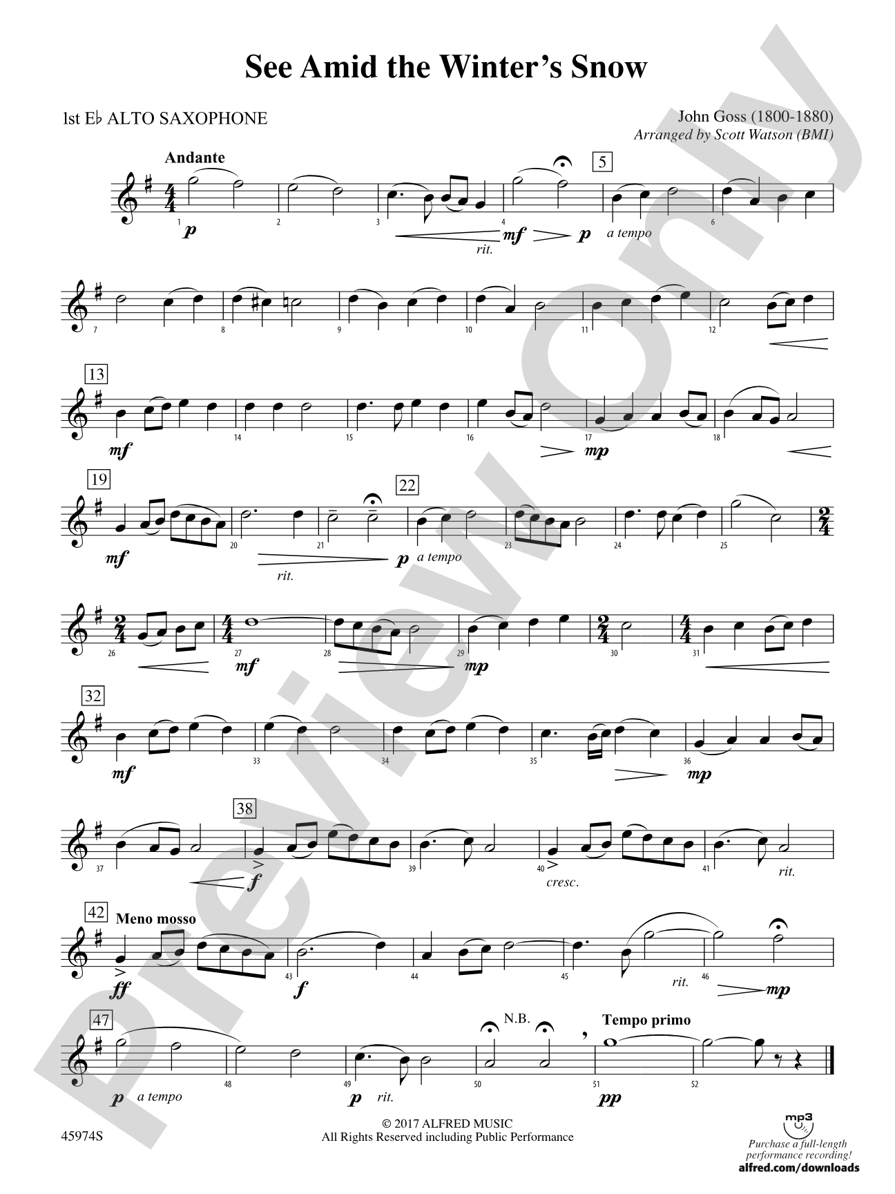 See Amid the Winter's Snow: E-flat Alto Saxophone
