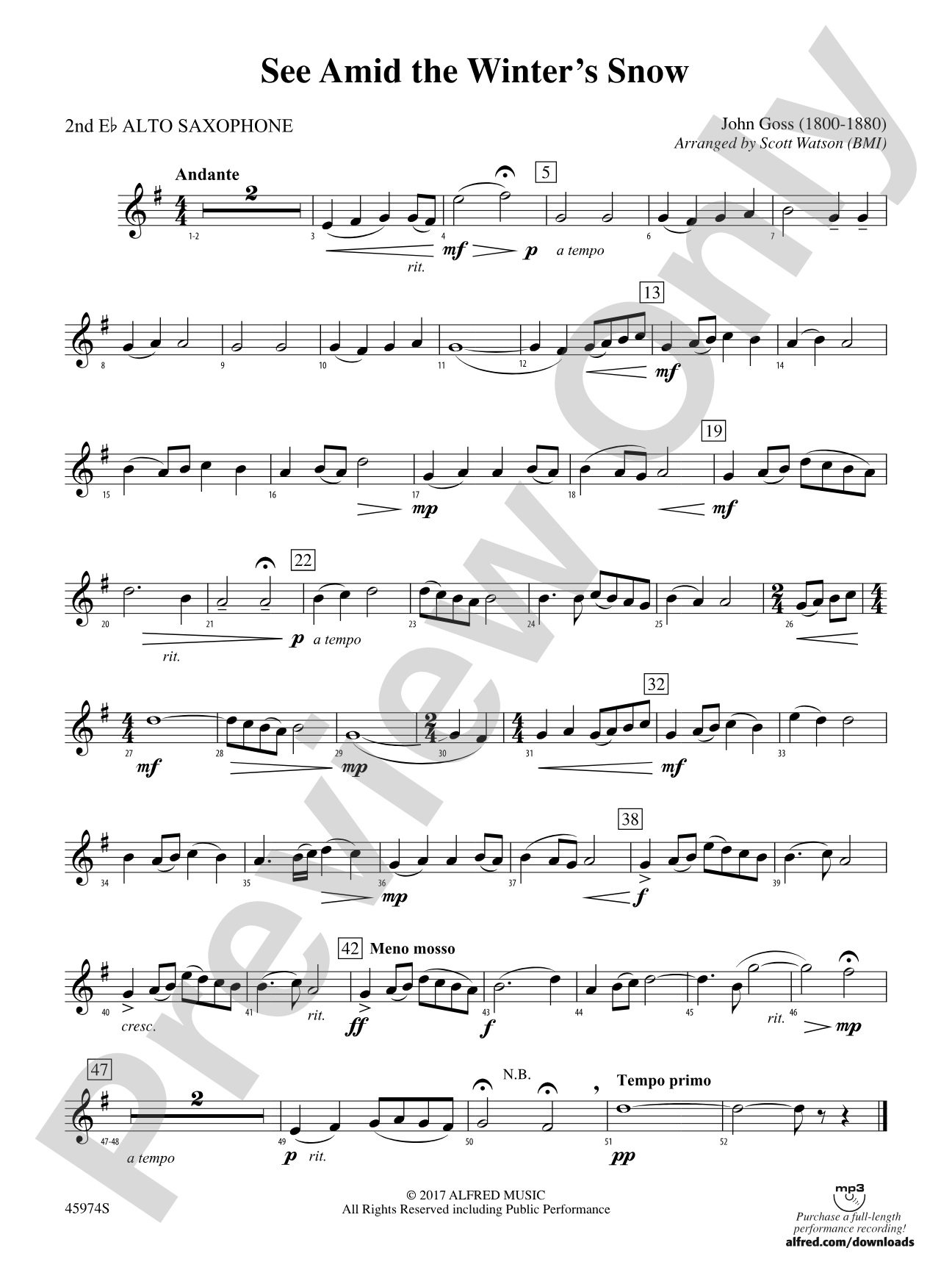 See Amid the Winter's Snow: 2nd E-flat Alto Saxophone