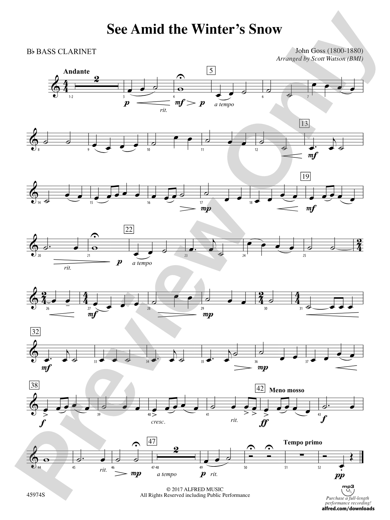 See Amid the Winter's Snow: B-flat Bass Clarinet