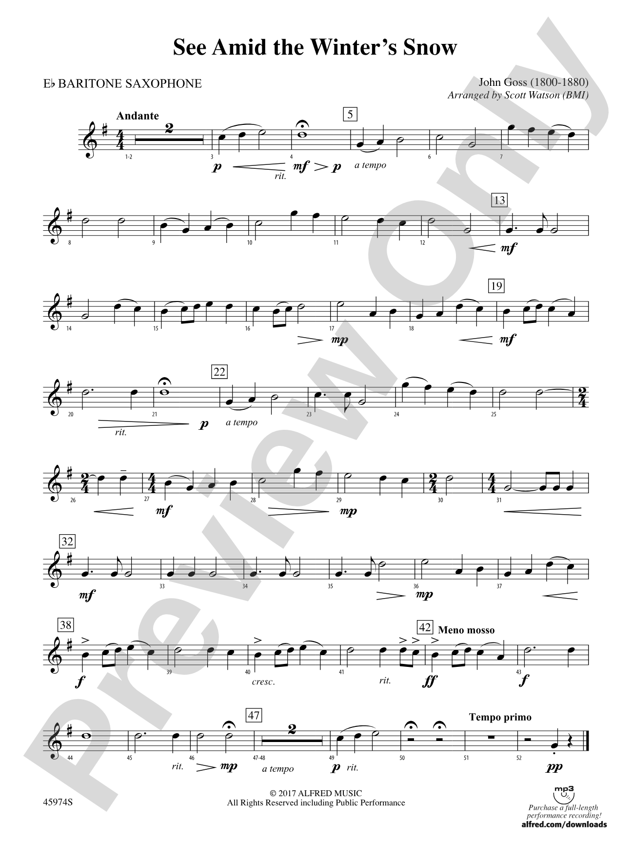 See Amid the Winter's Snow: E-flat Baritone Saxophone