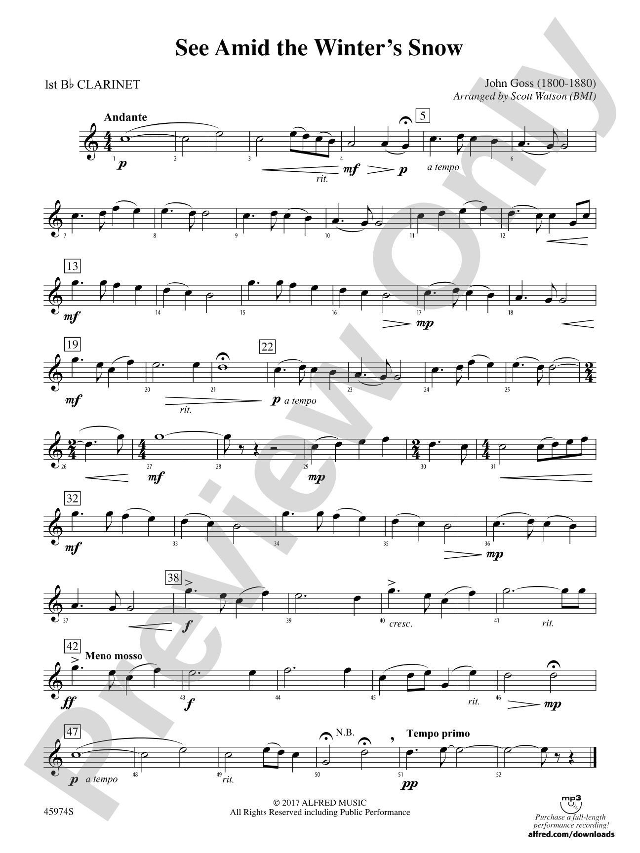 See Amid the Winter's Snow: 1st B-flat Clarinet