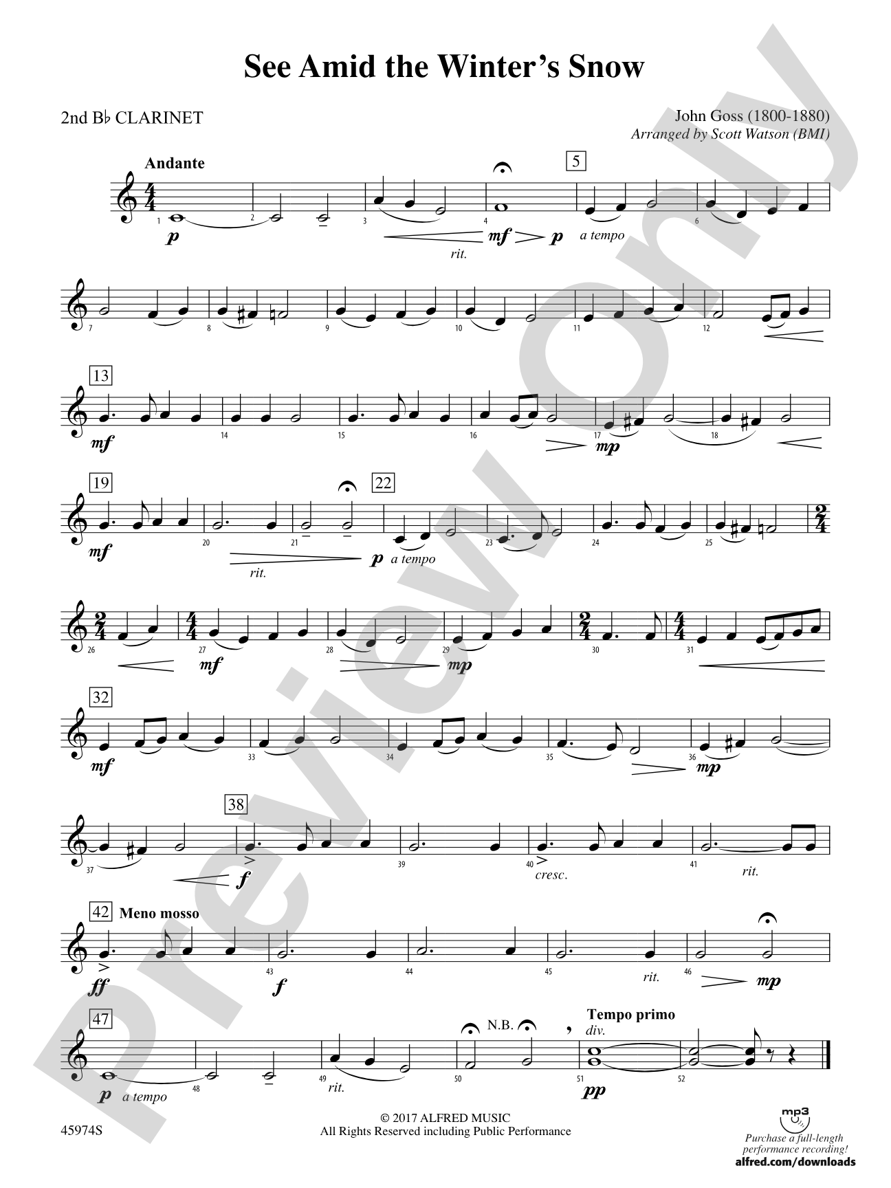 See Amid the Winter's Snow: 2nd B-flat Clarinet