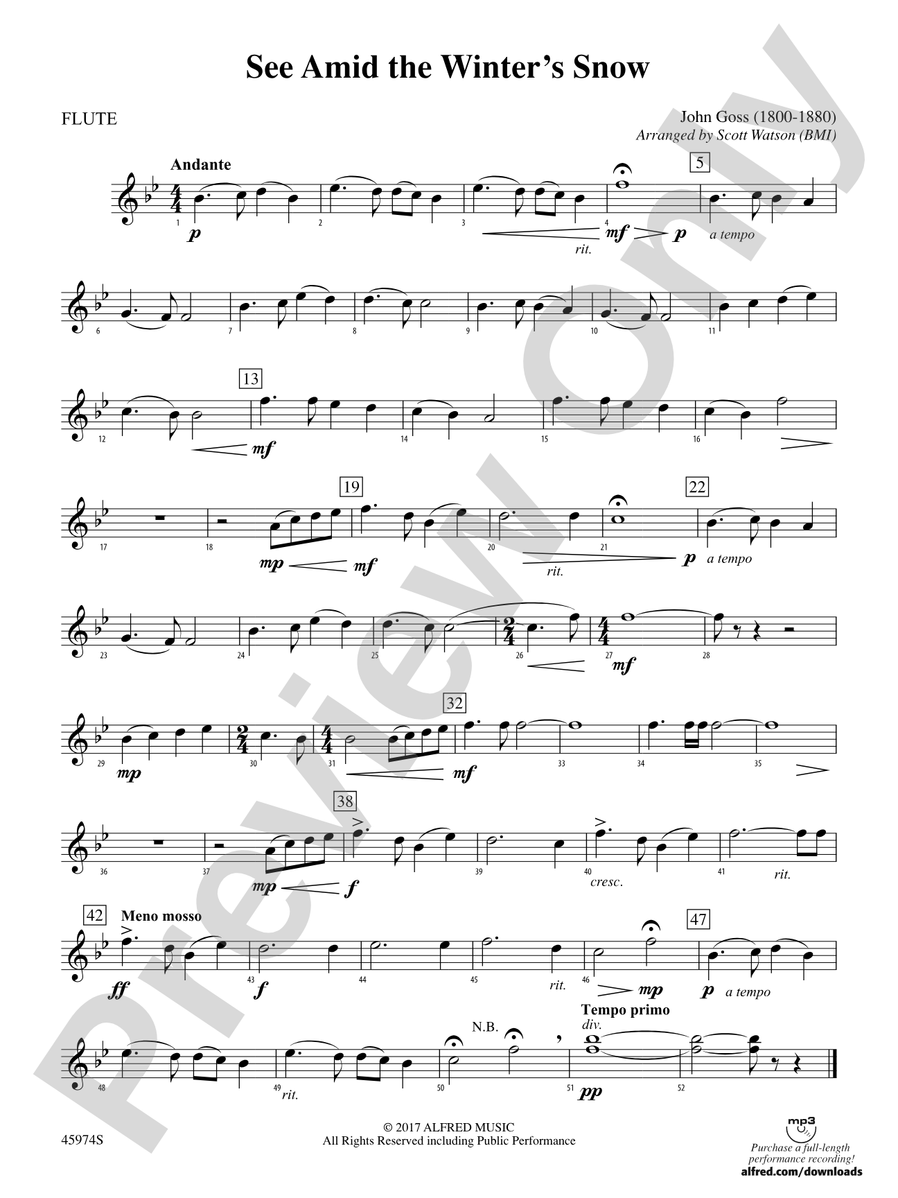 See Amid the Winter's Snow: Flute