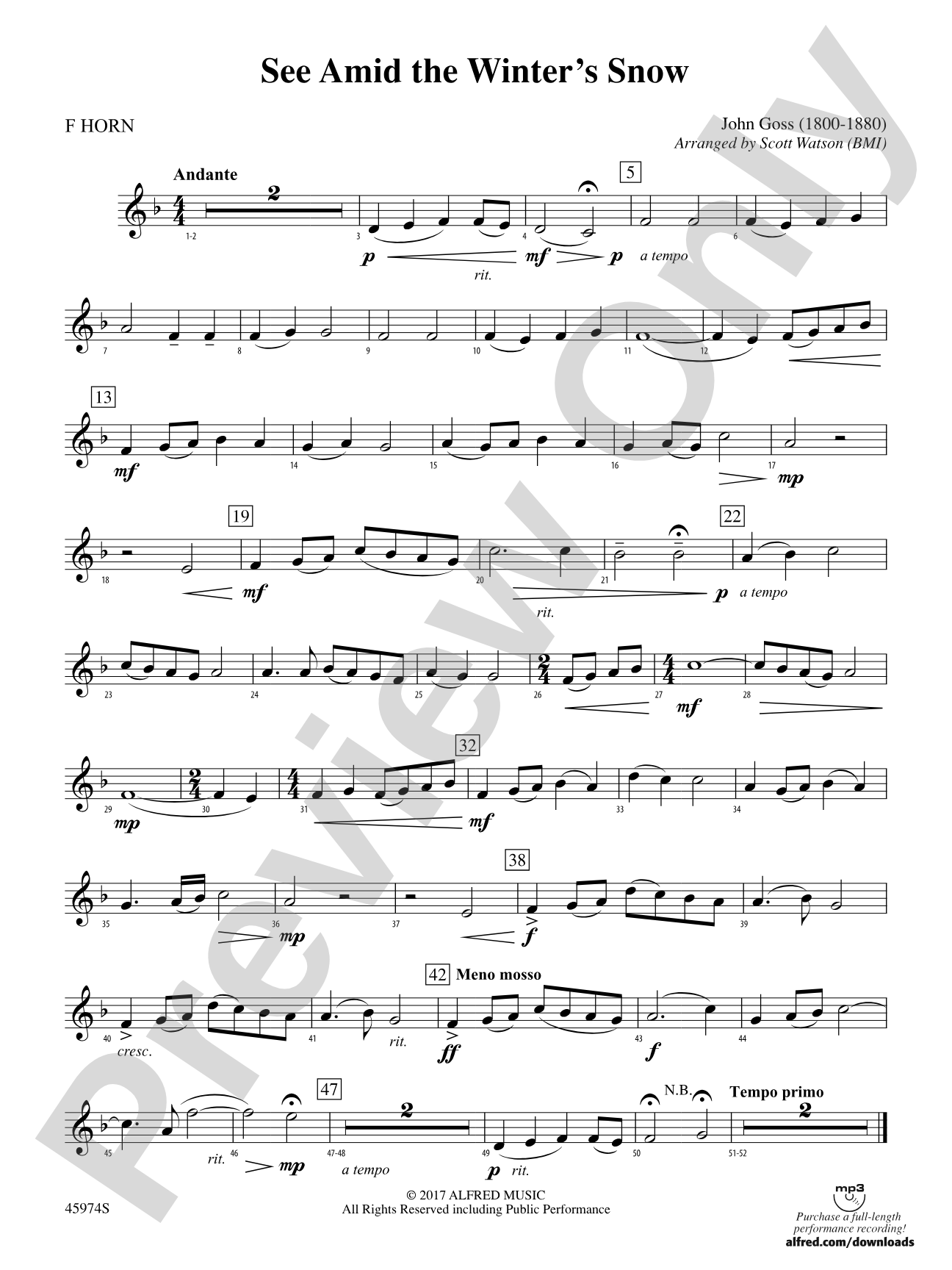 See Amid the Winter's Snow: 1st F Horn