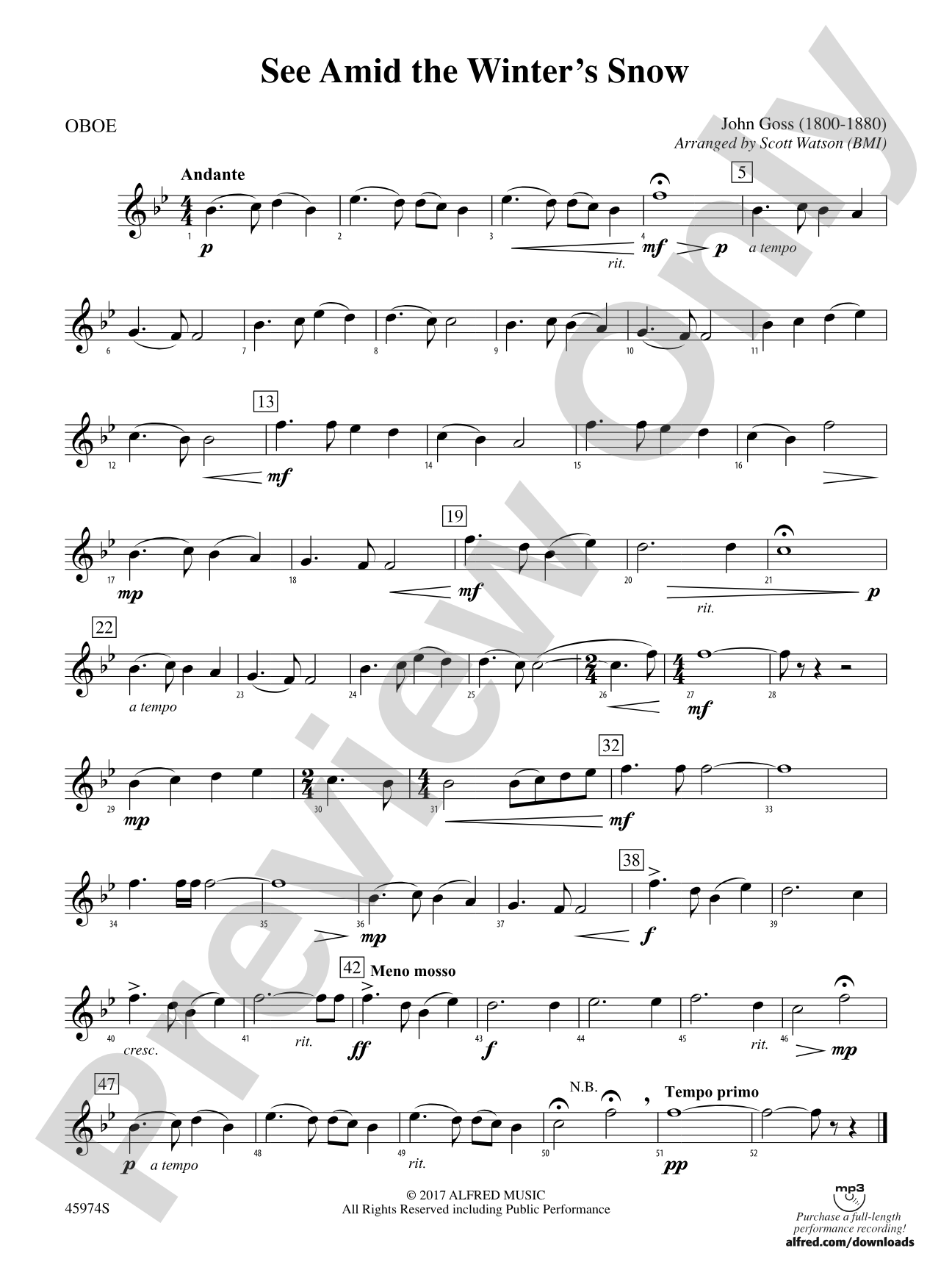 See Amid the Winter's Snow: Oboe