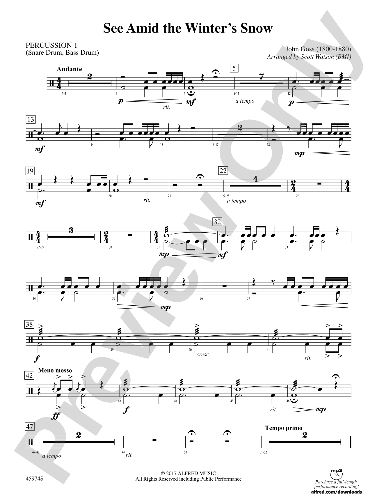 See Amid the Winter's Snow: 1st Percussion