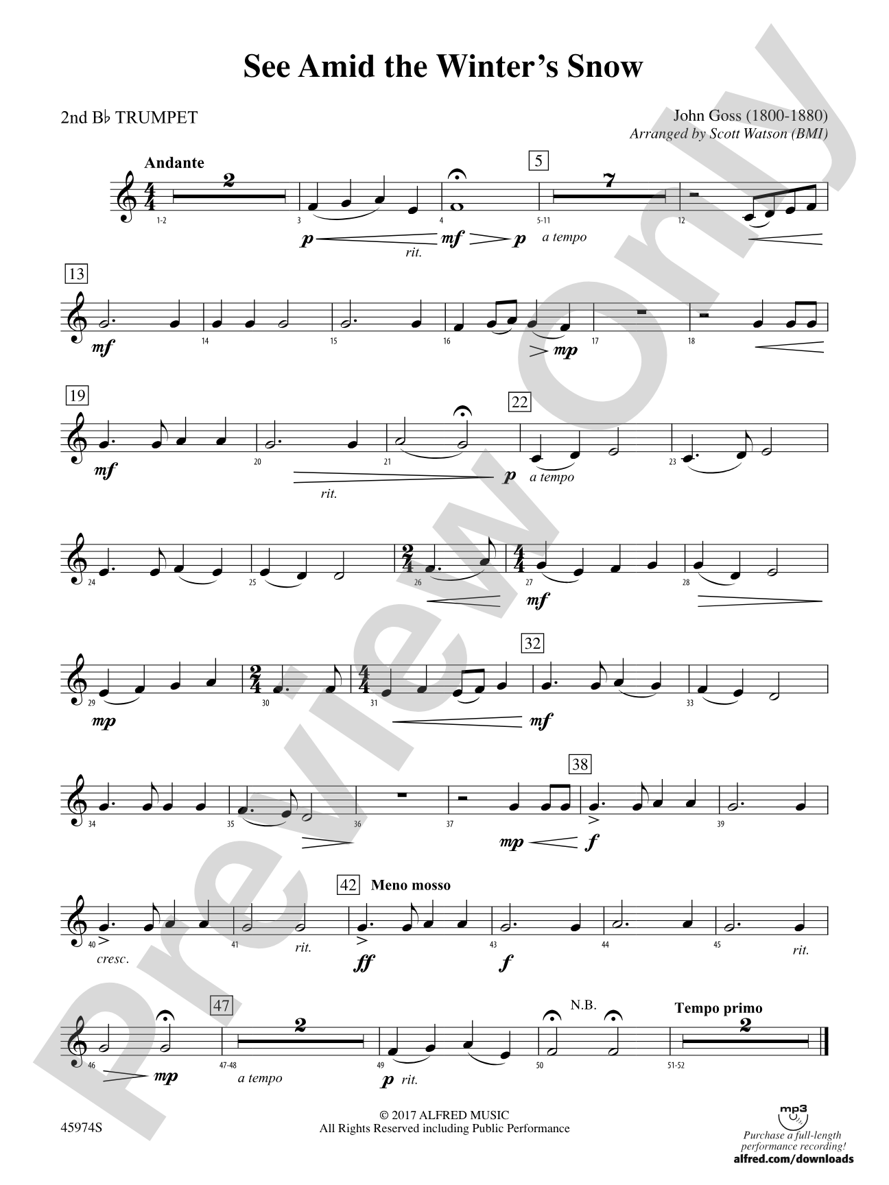 See Amid the Winter's Snow: 2nd B-flat Trumpet