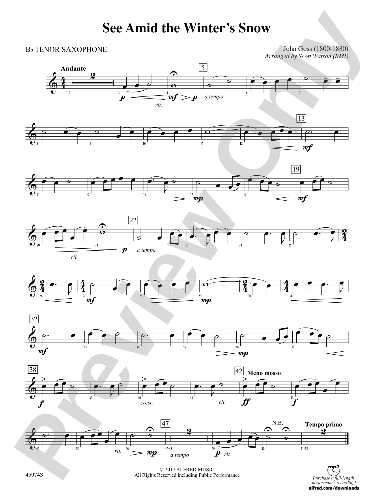 See Amid the Winter's Snow: B-flat Tenor Saxophone
