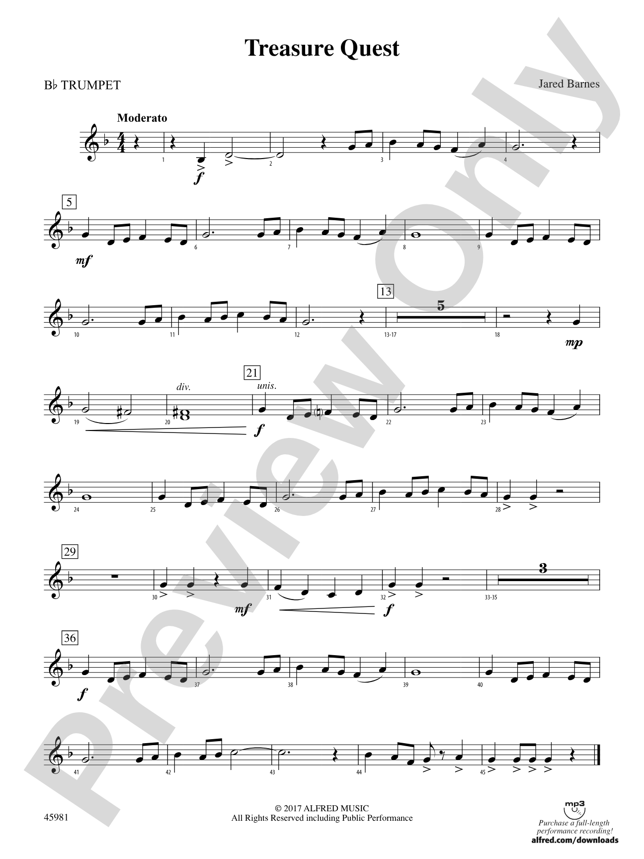 Treasure Quest: 1st B-flat Trumpet