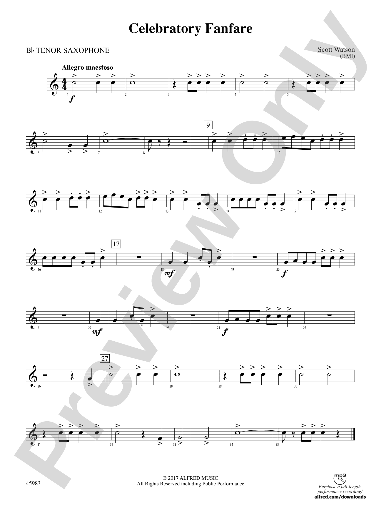 Celebratory Fanfare: B-flat Tenor Saxophone