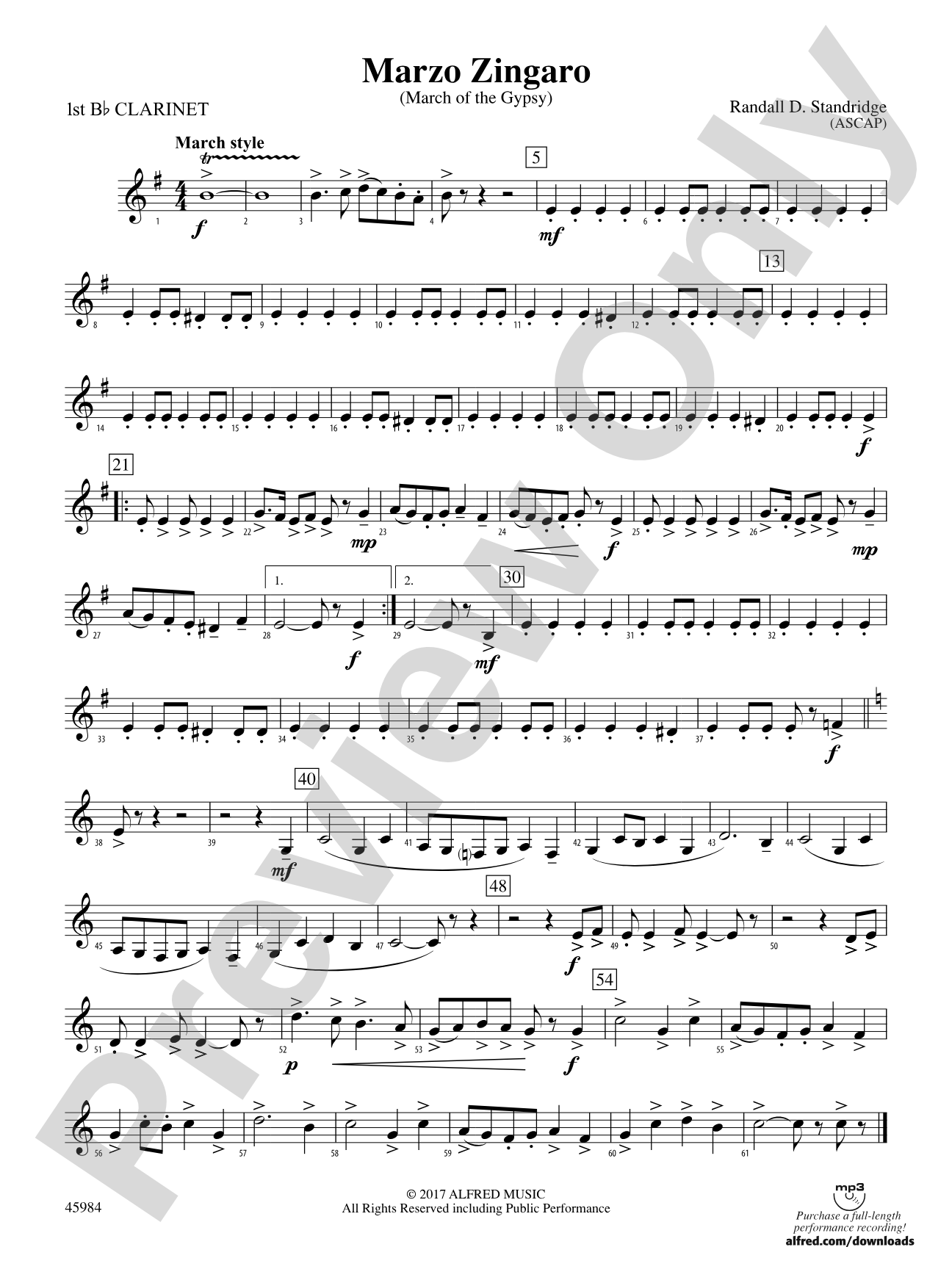 Marzo Zingaro: 1st B-flat Clarinet