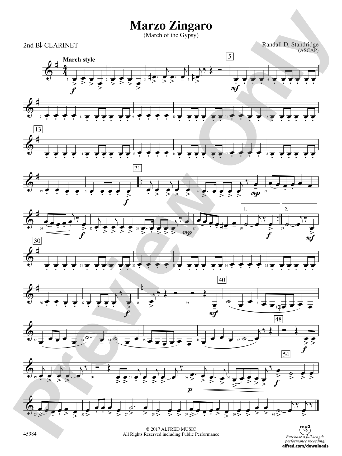 Marzo Zingaro: 2nd B-flat Clarinet