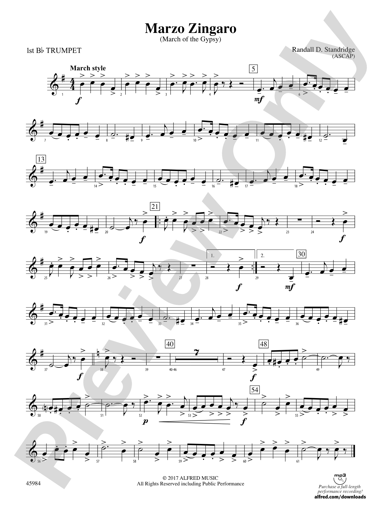Marzo Zingaro: 1st B-flat Trumpet