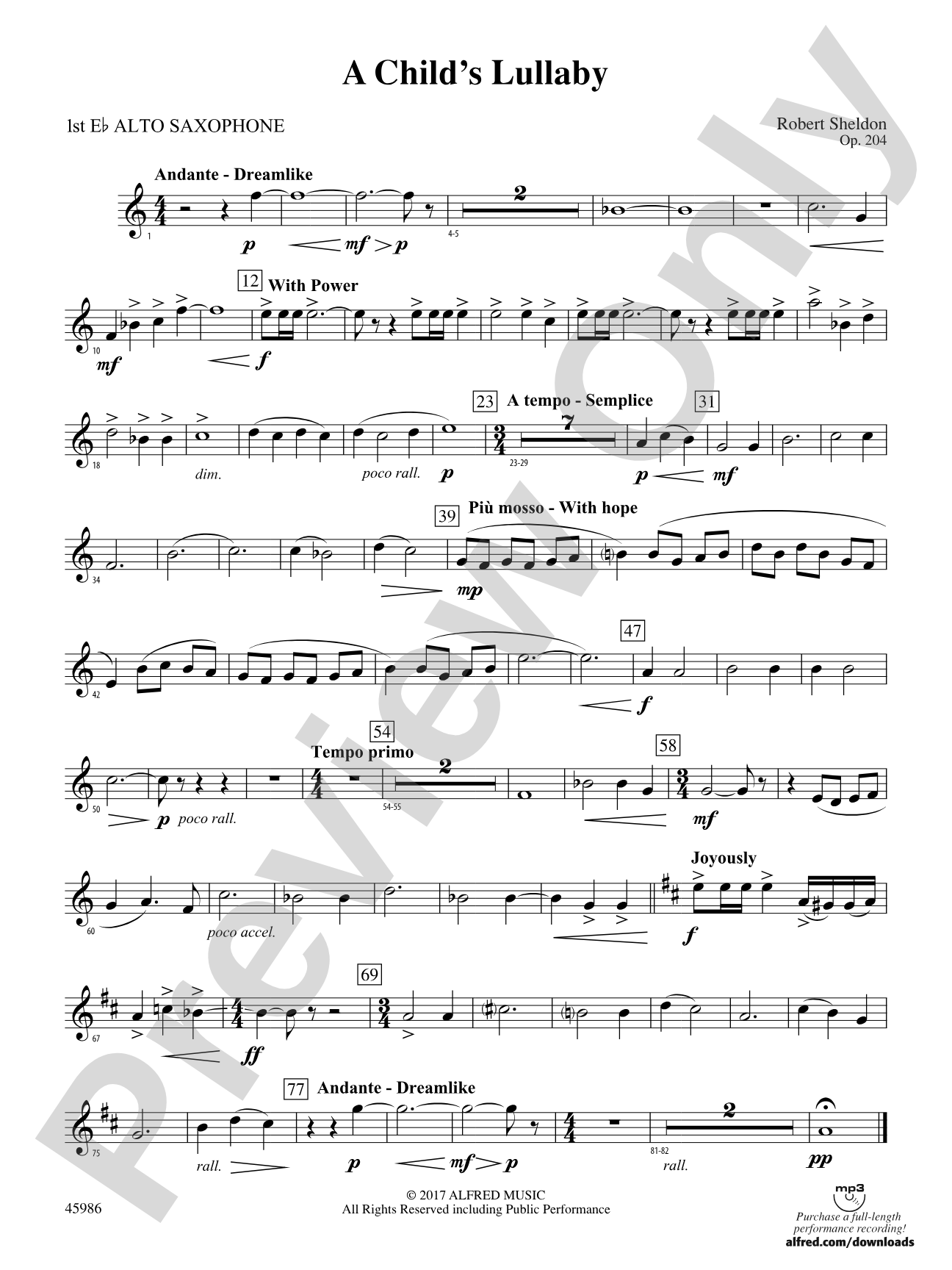 A Child's Lullaby: E-flat Alto Saxophone