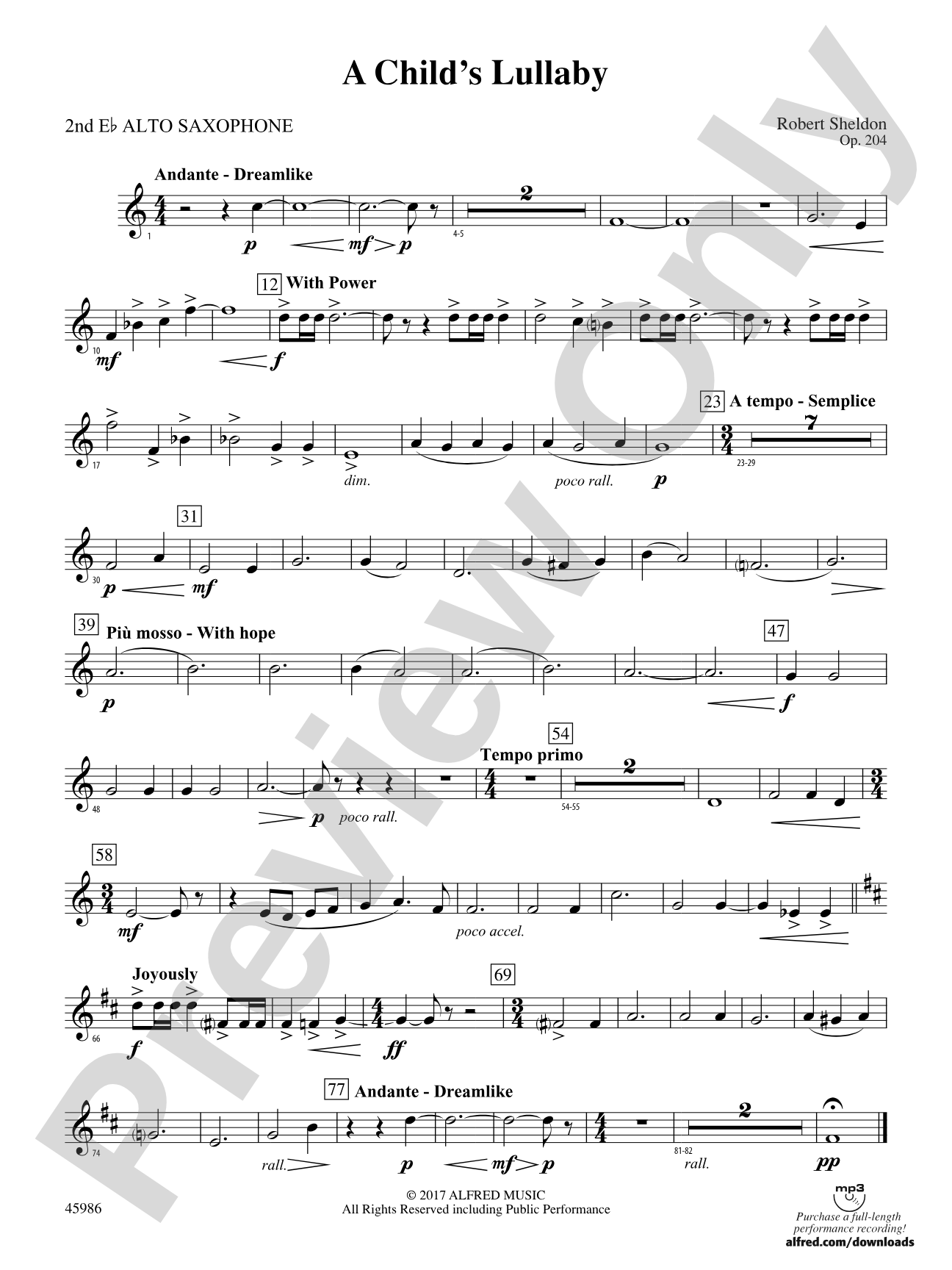 A Child's Lullaby: 2nd E-flat Alto Saxophone