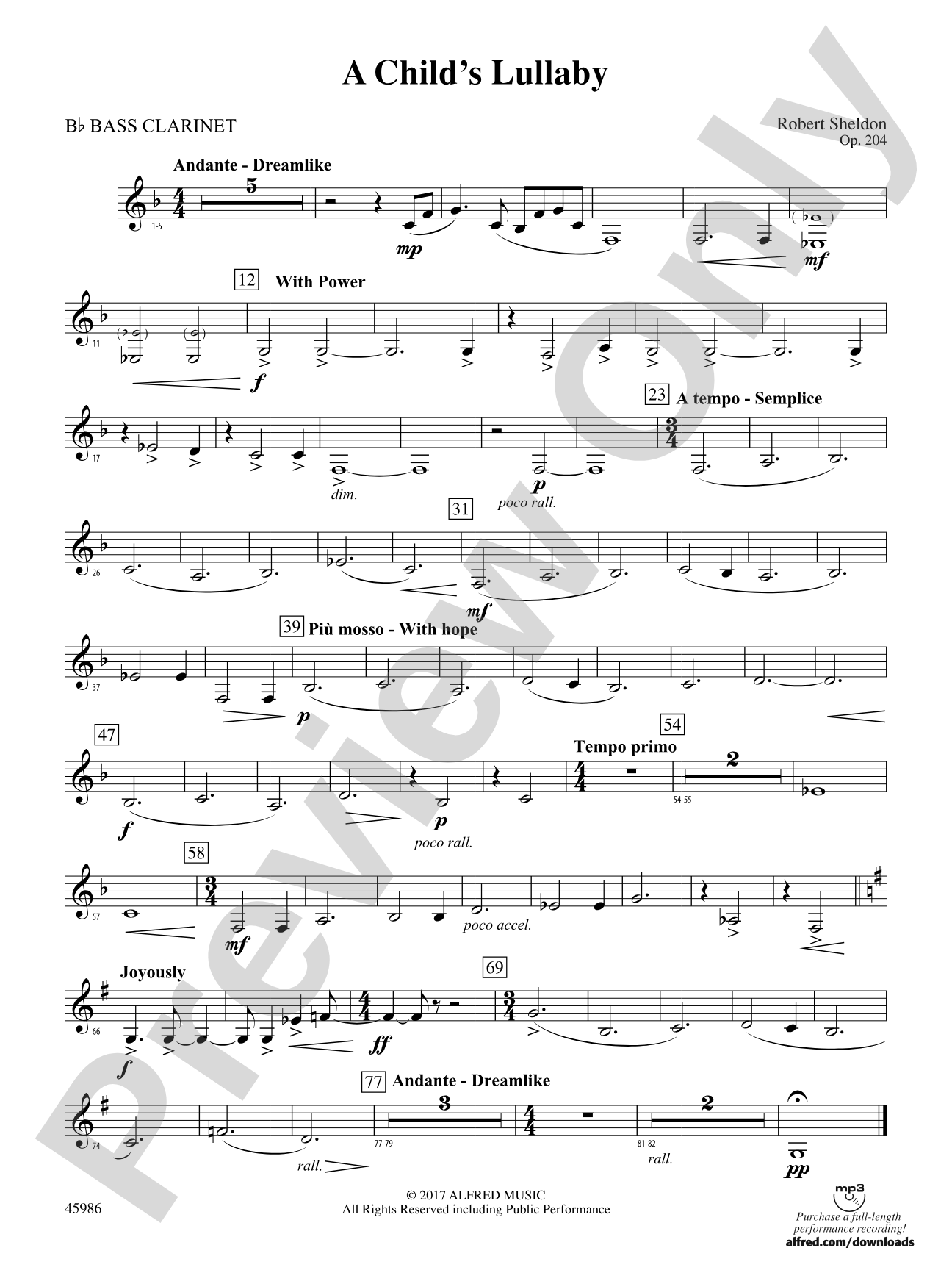 A Child's Lullaby: B-flat Bass Clarinet