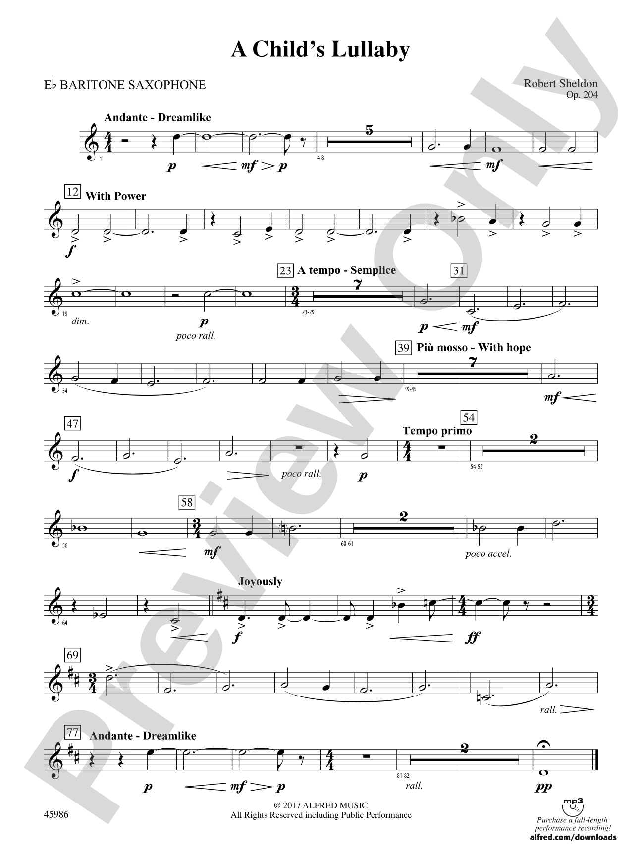 A Child's Lullaby: E-flat Baritone Saxophone