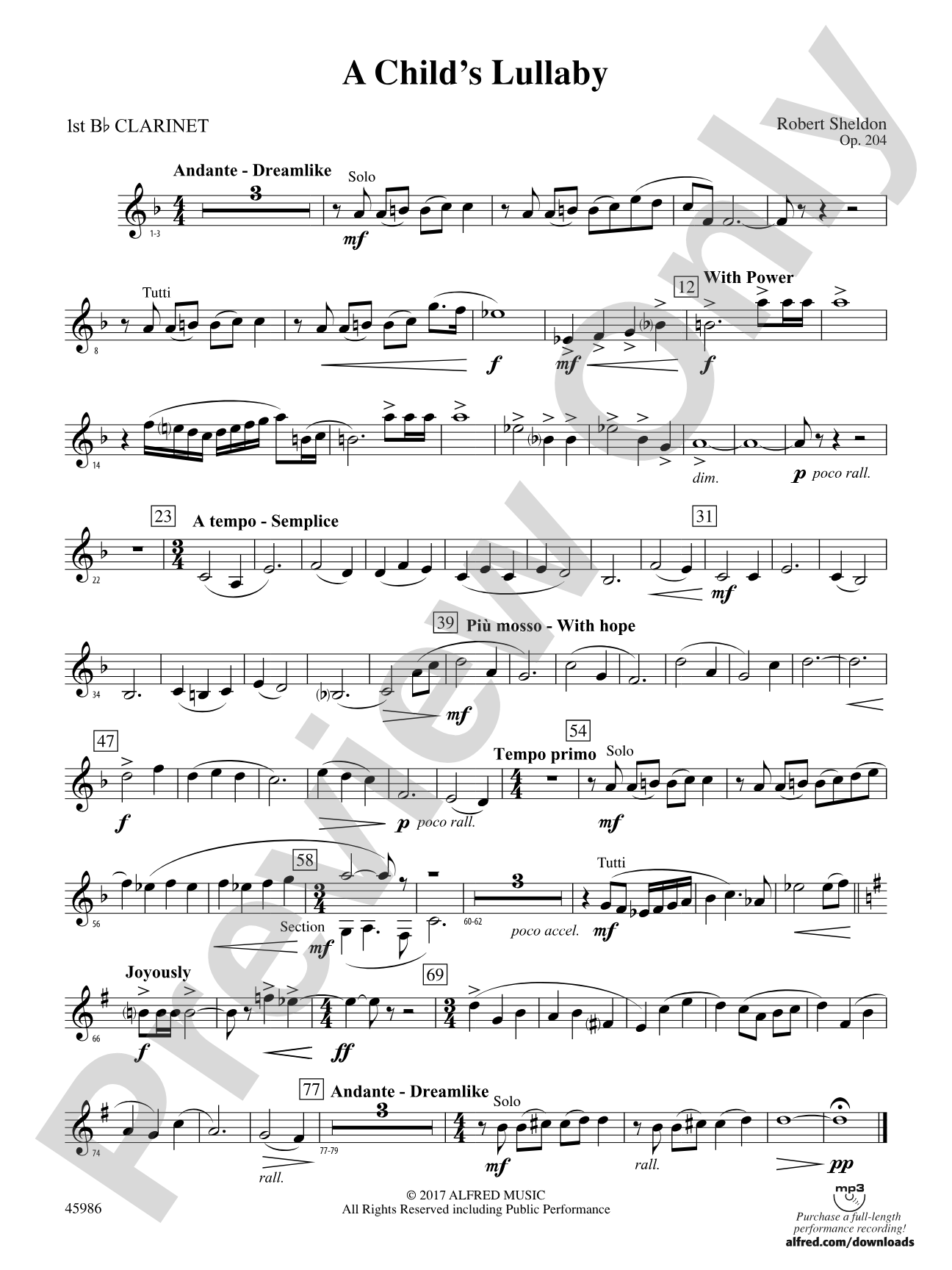 A Child's Lullaby: 1st B-flat Clarinet