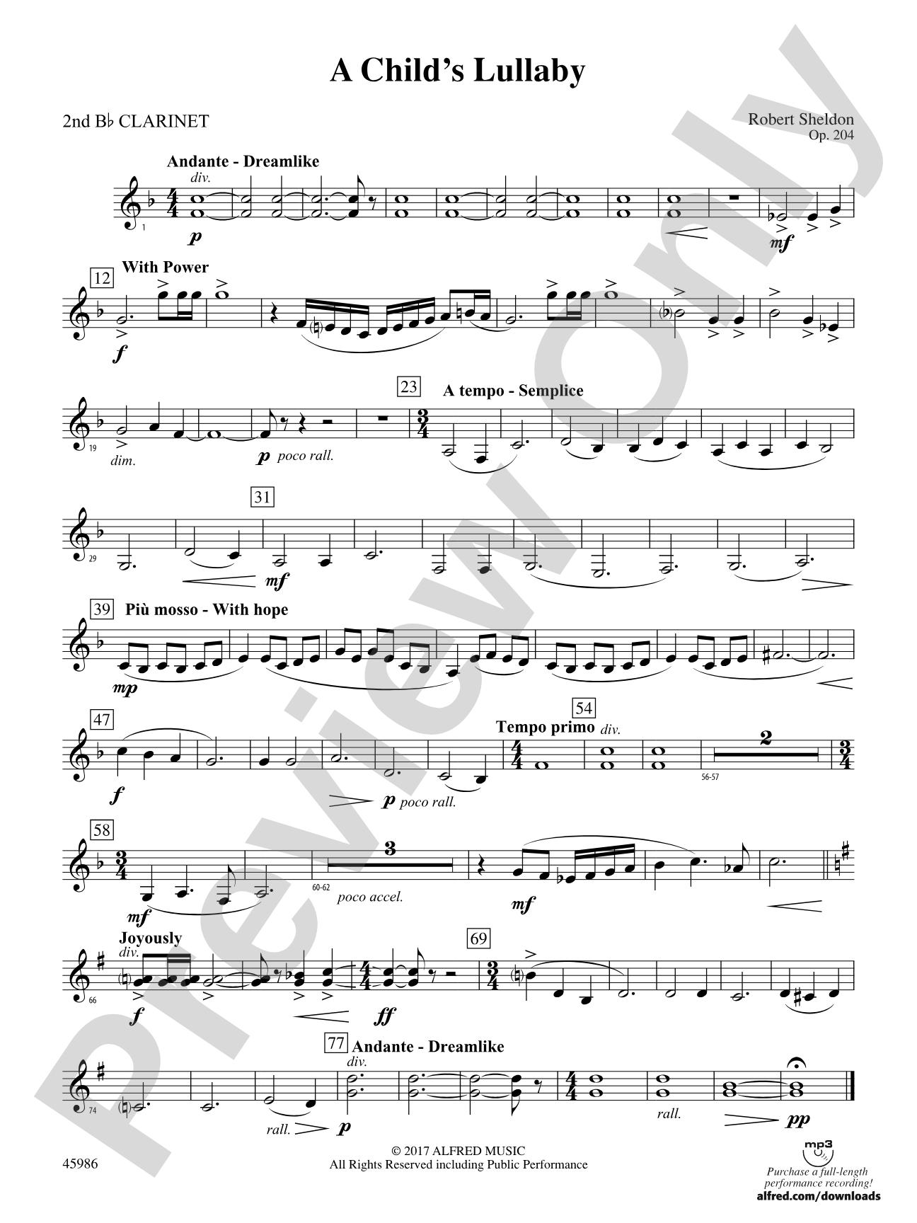 A Child's Lullaby: 2nd B-flat Clarinet
