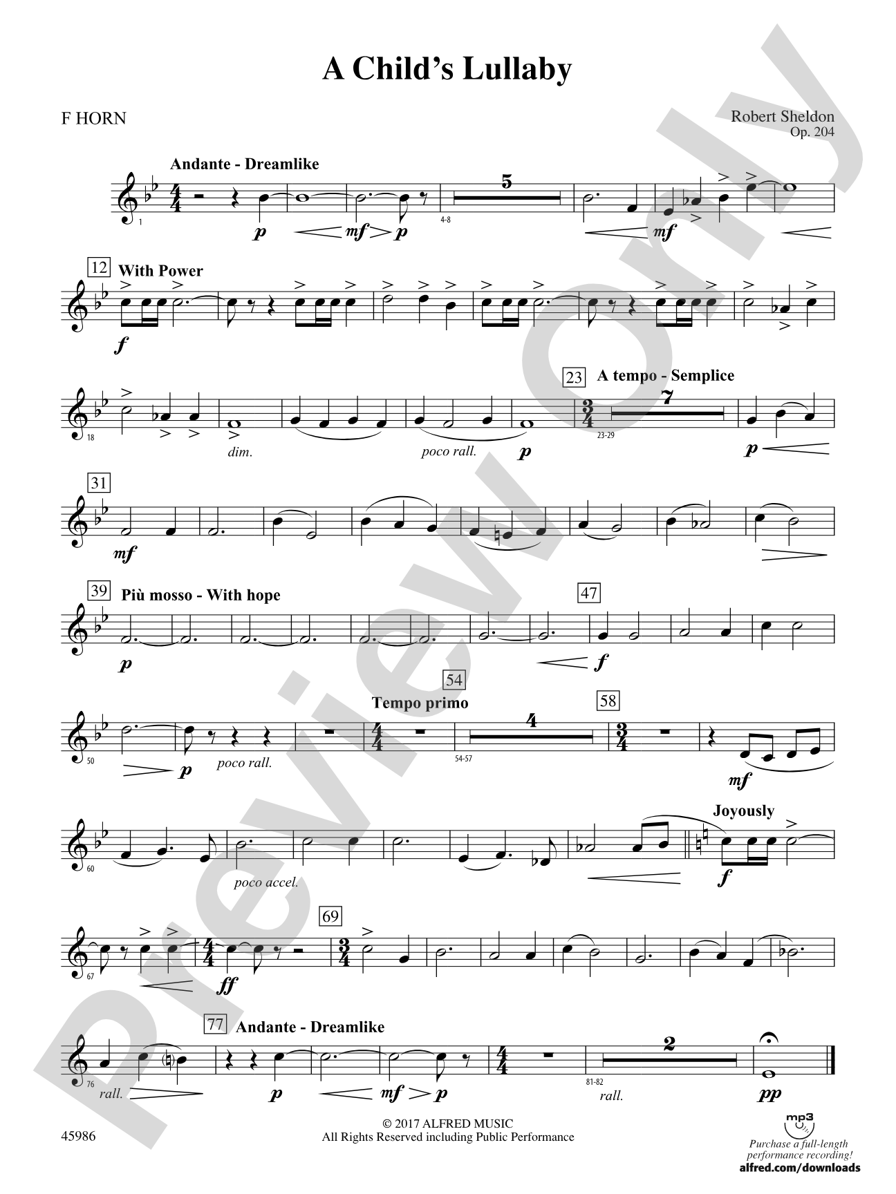 A Child's Lullaby: 1st F Horn