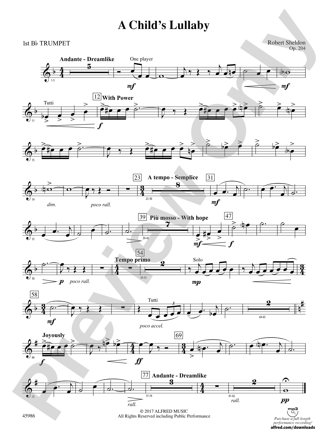 A Child's Lullaby: 1st B-flat Trumpet