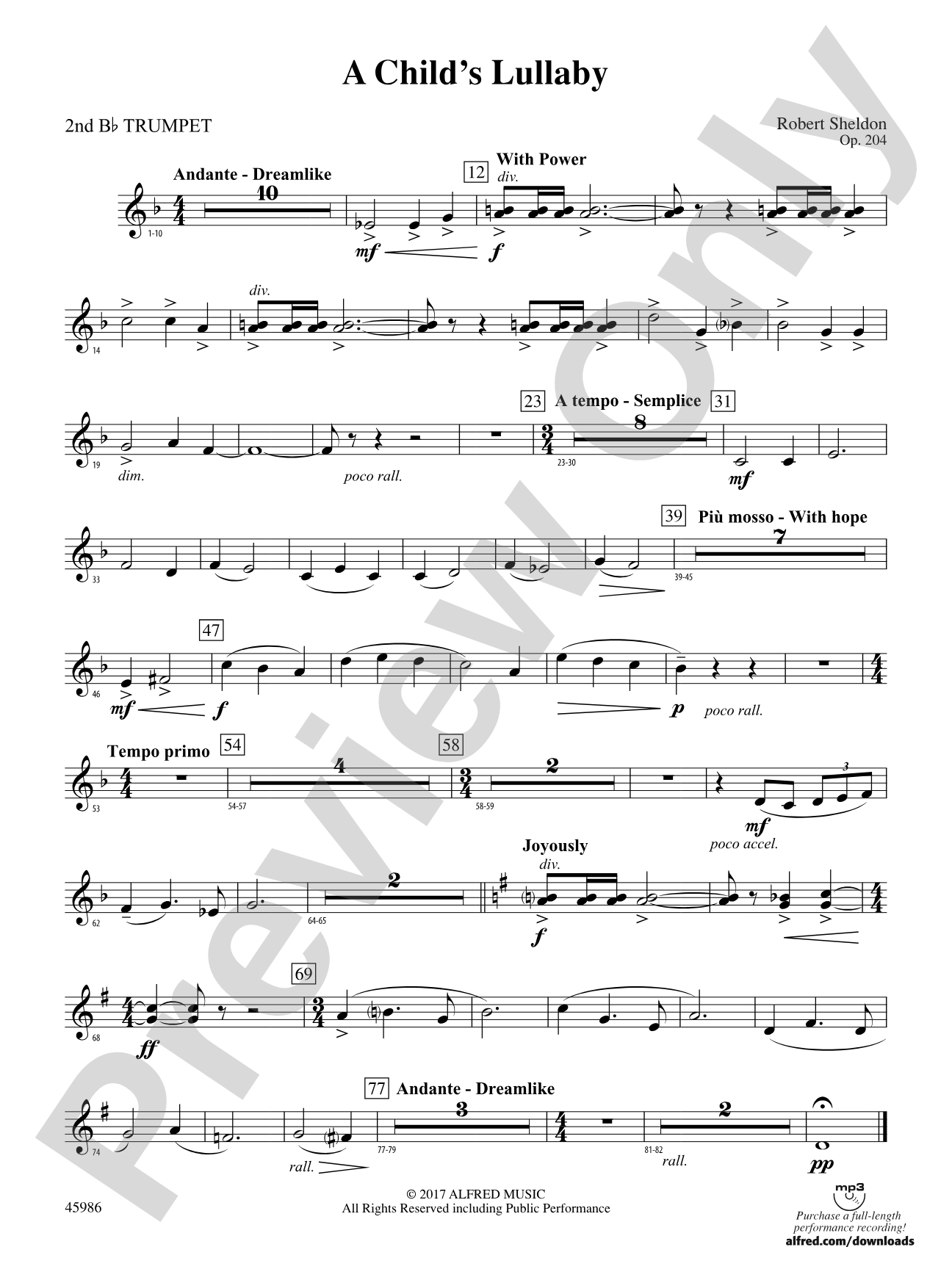 A Child's Lullaby: 2nd B-flat Trumpet