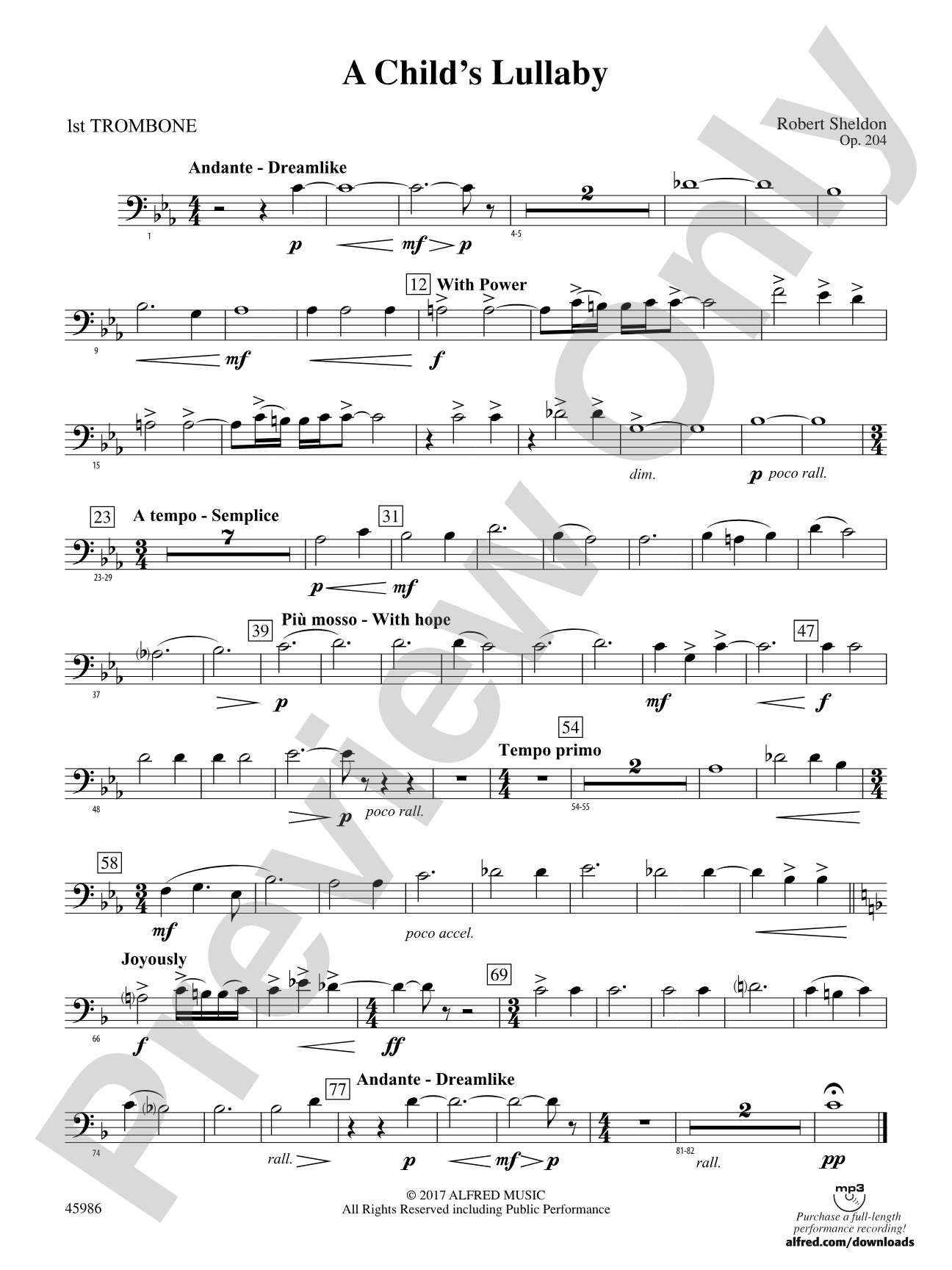 A Child's Lullaby: 1st Trombone