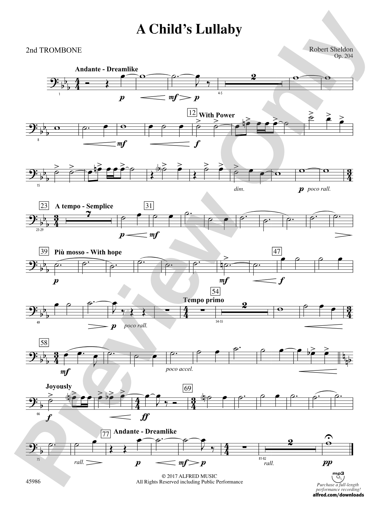 A Child's Lullaby: 2nd Trombone