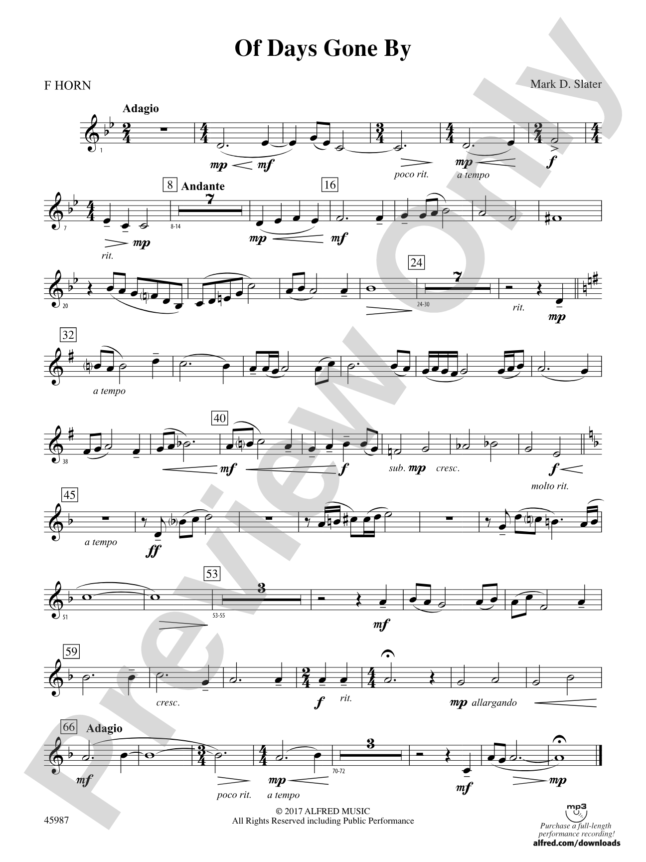 Of Days Gone By: 1st F Horn