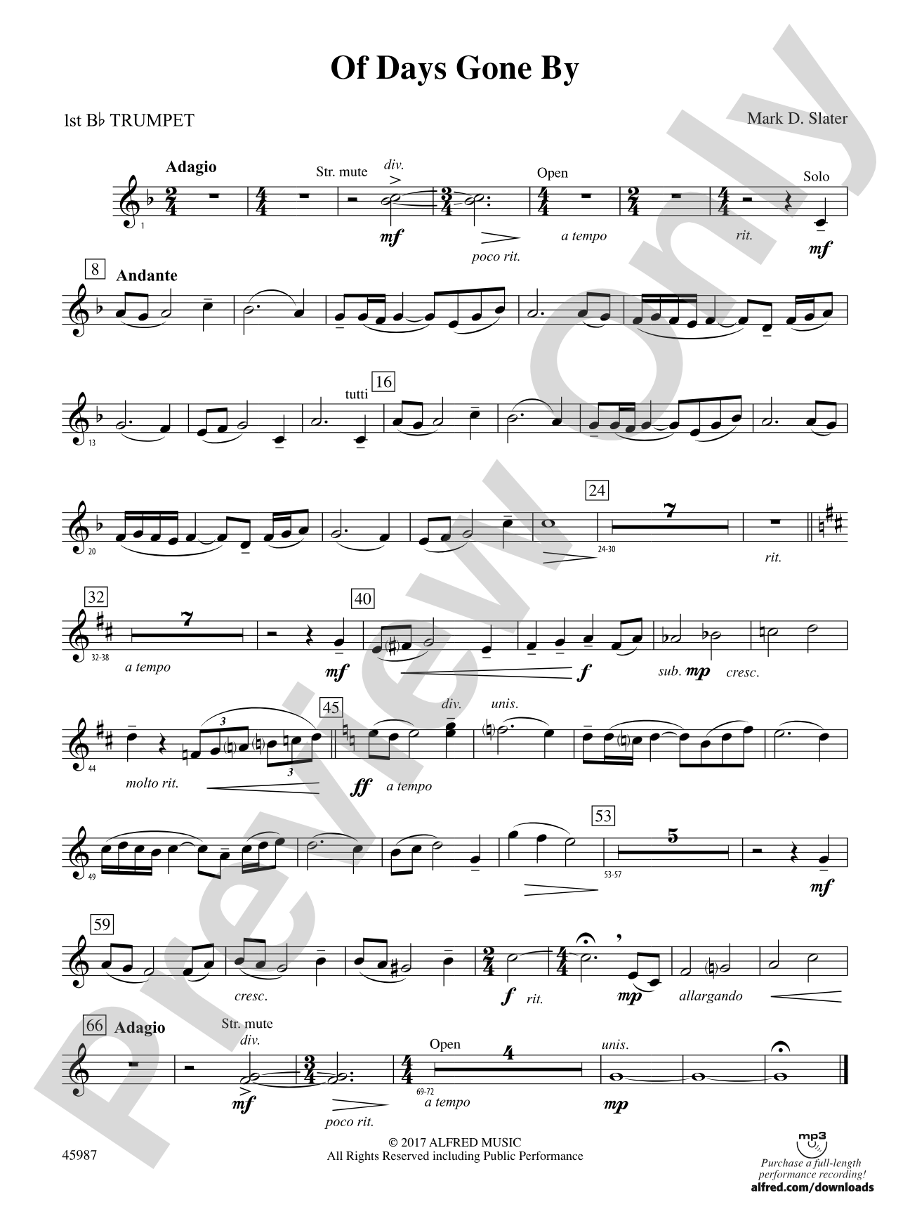 Of Days Gone By: 1st B-flat Trumpet