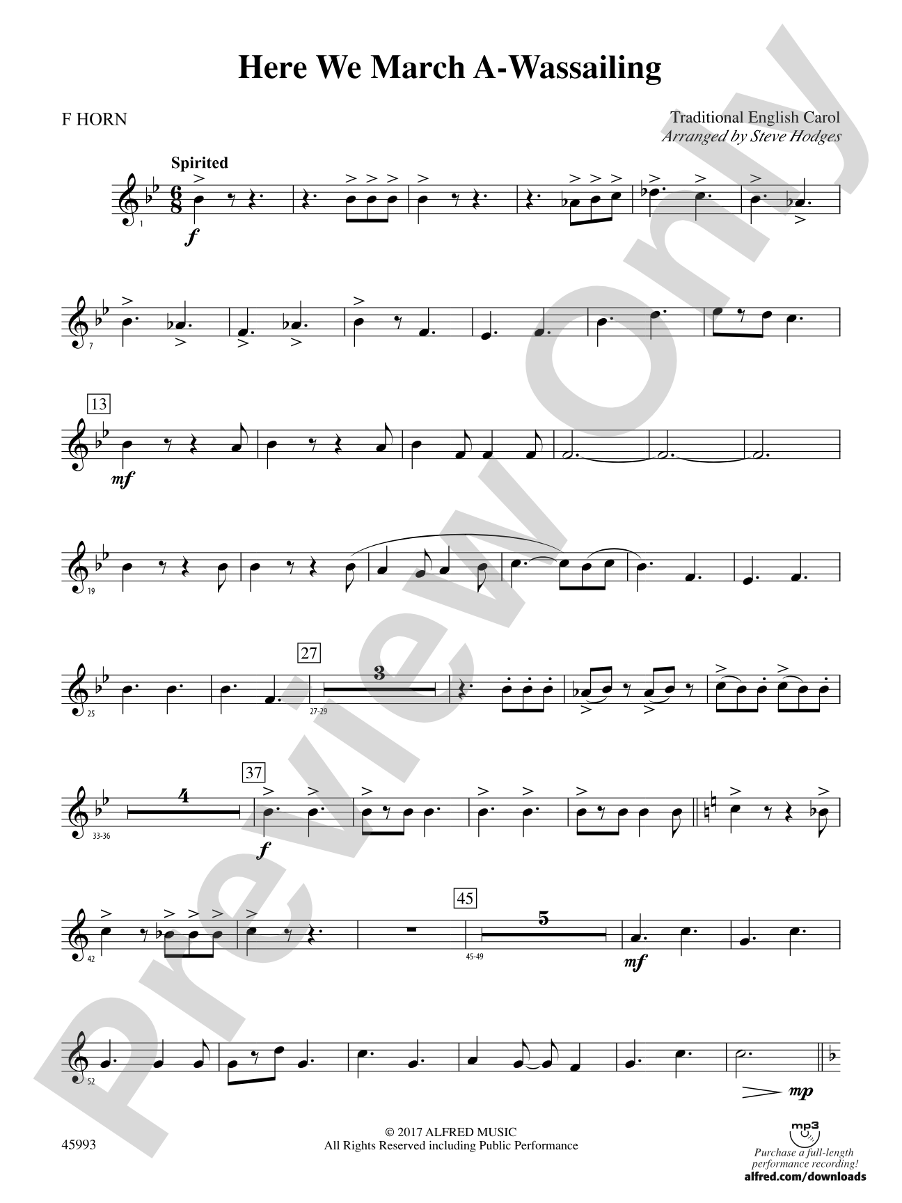 Here We March A-Wassailing: 1st F Horn