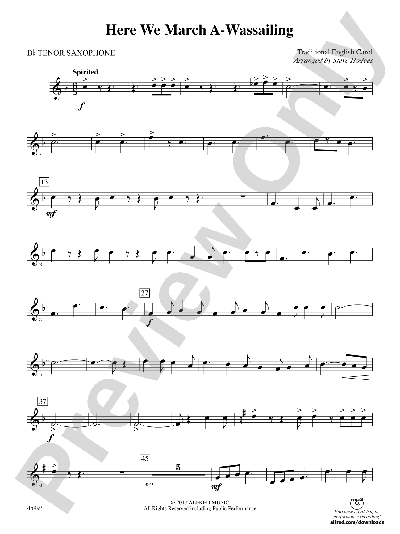 Here We March A-Wassailing: B-flat Tenor Saxophone