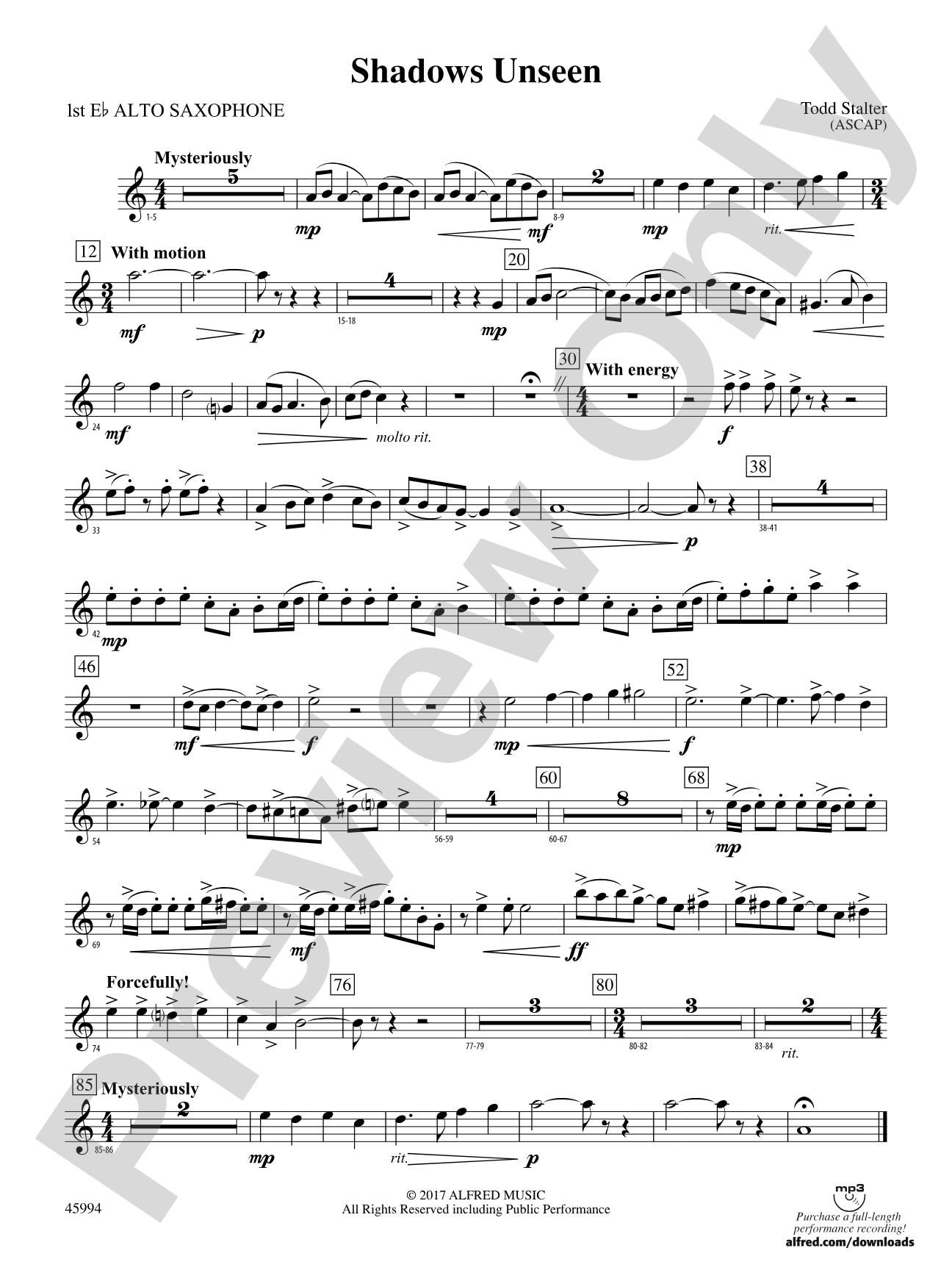 Shadows Unseen: E-flat Alto Saxophone