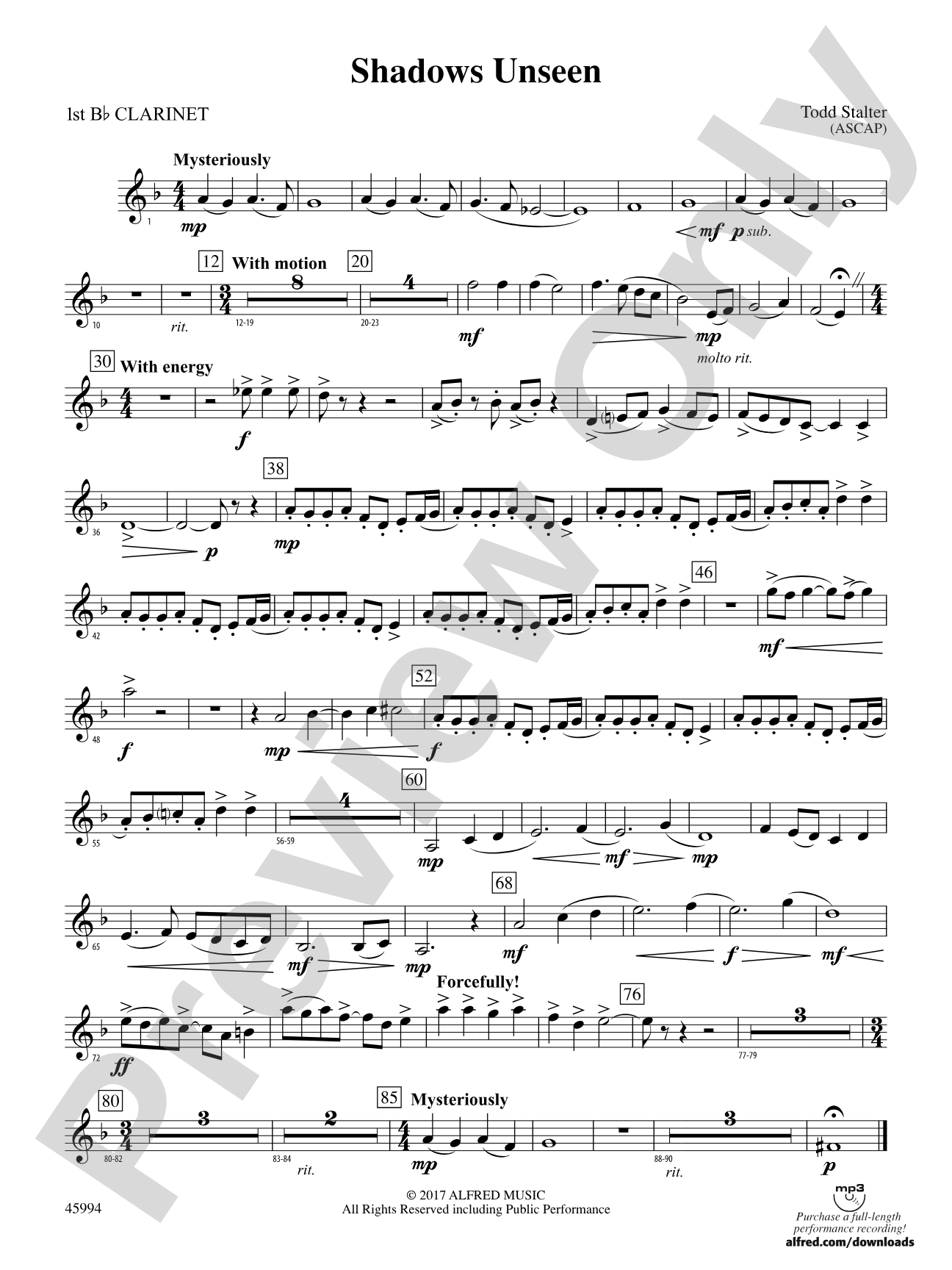Shadows Unseen: 1st B-flat Clarinet