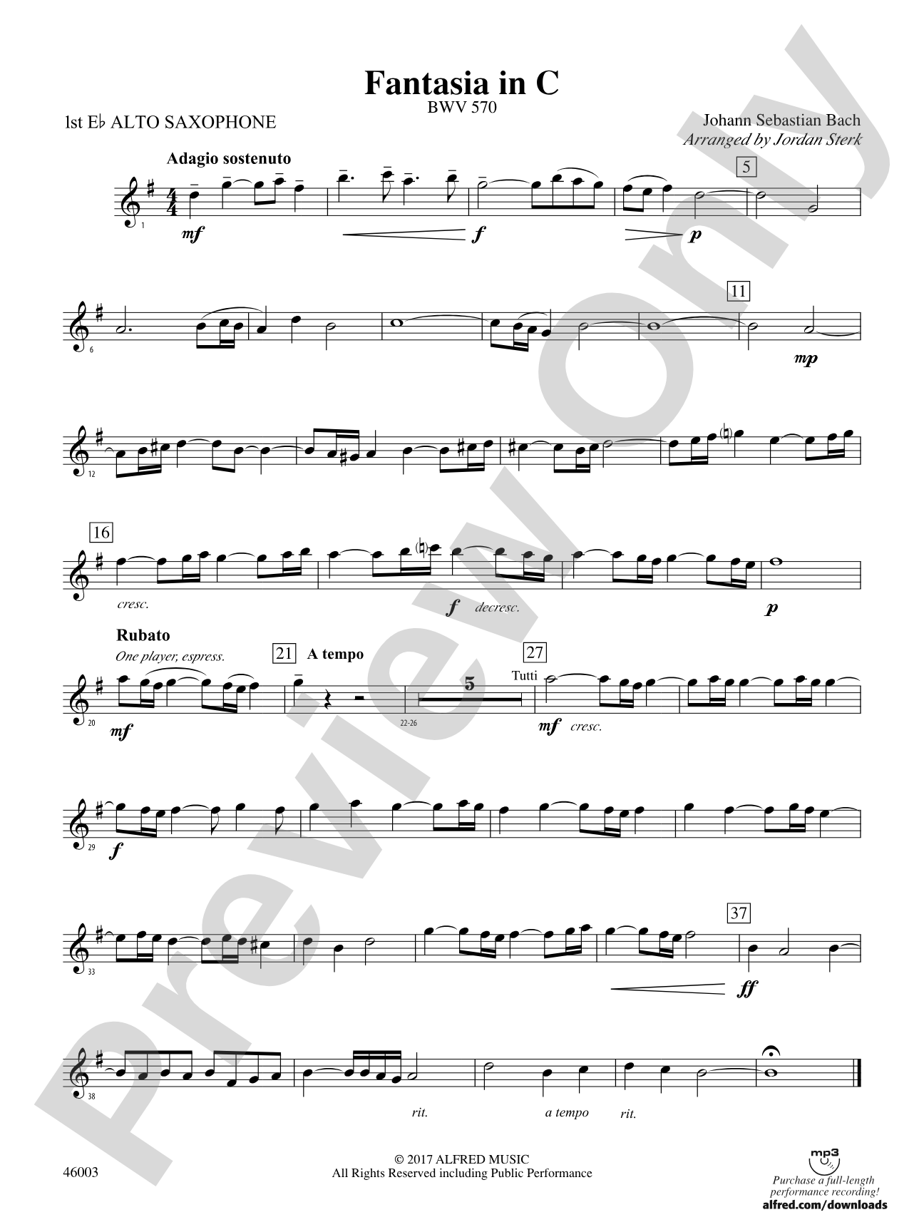 Fantasia in C: E-flat Alto Saxophone