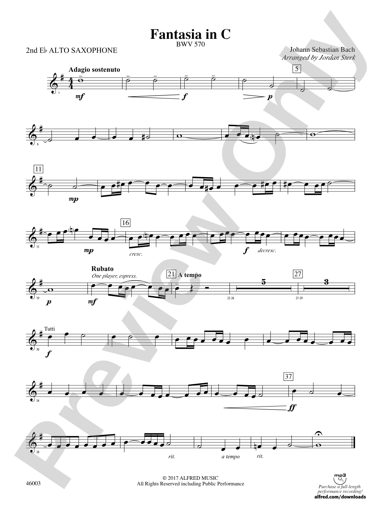 Fantasia in C: 2nd E-flat Alto Saxophone